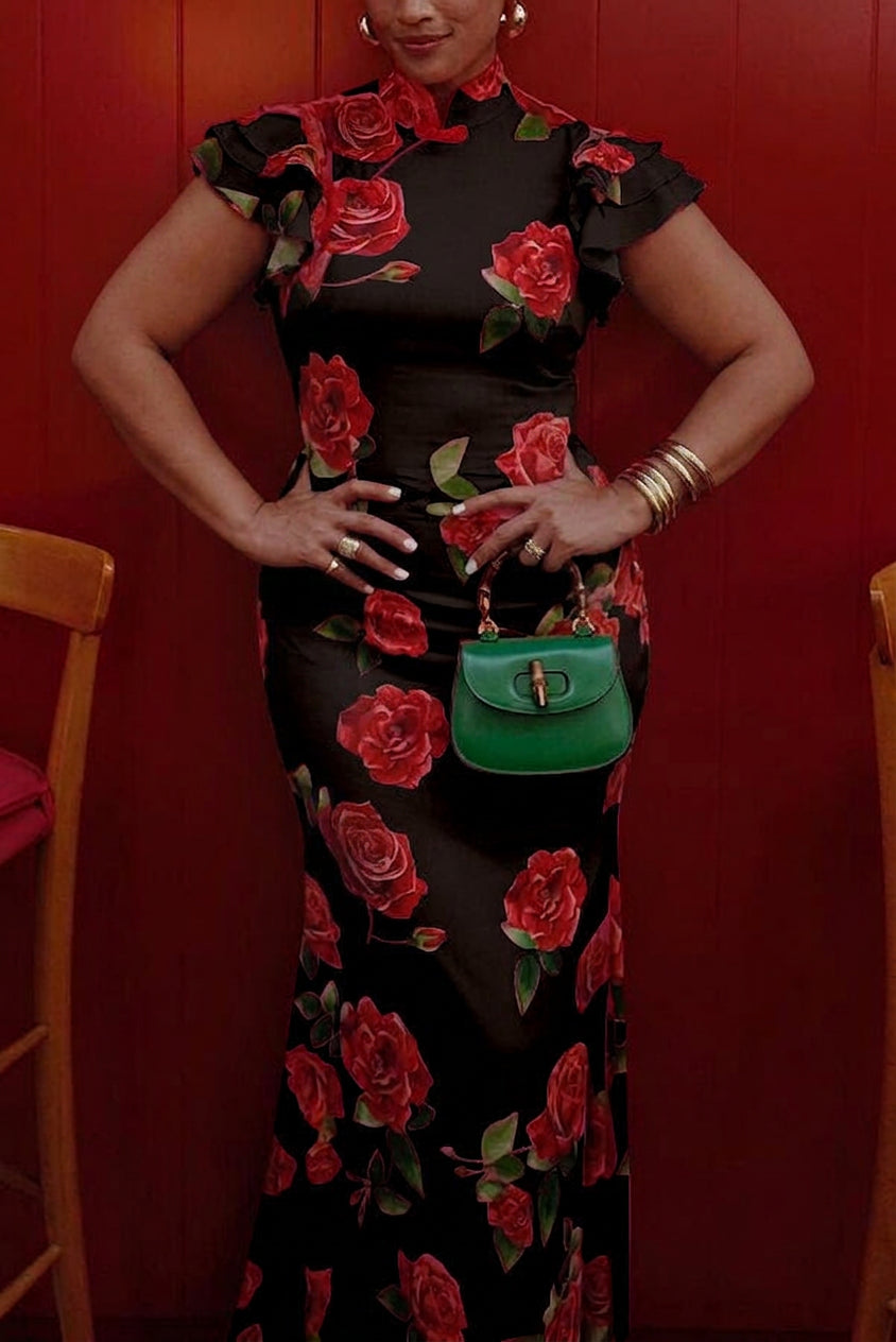 Timotea Rose Print Maxi Dress