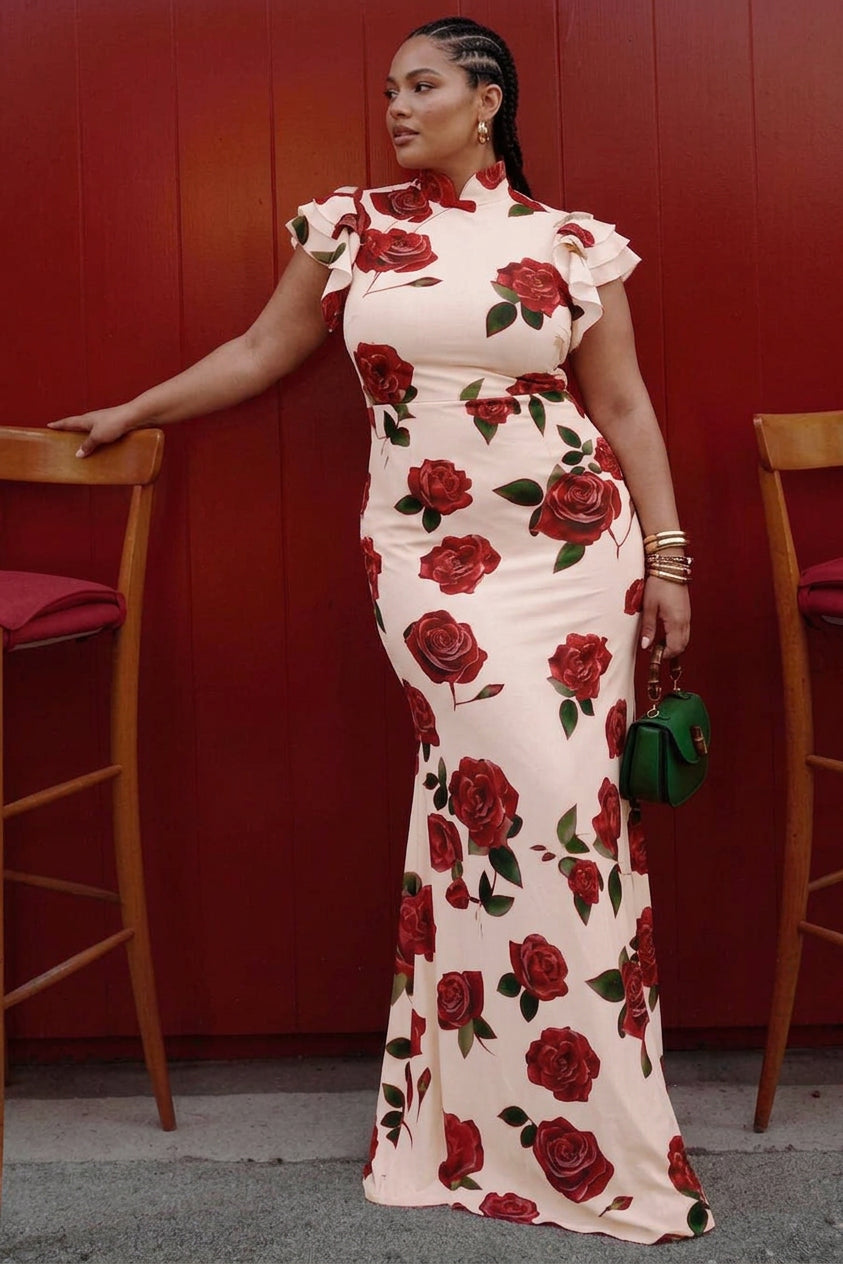 Timotea Rose Print Maxi Dress