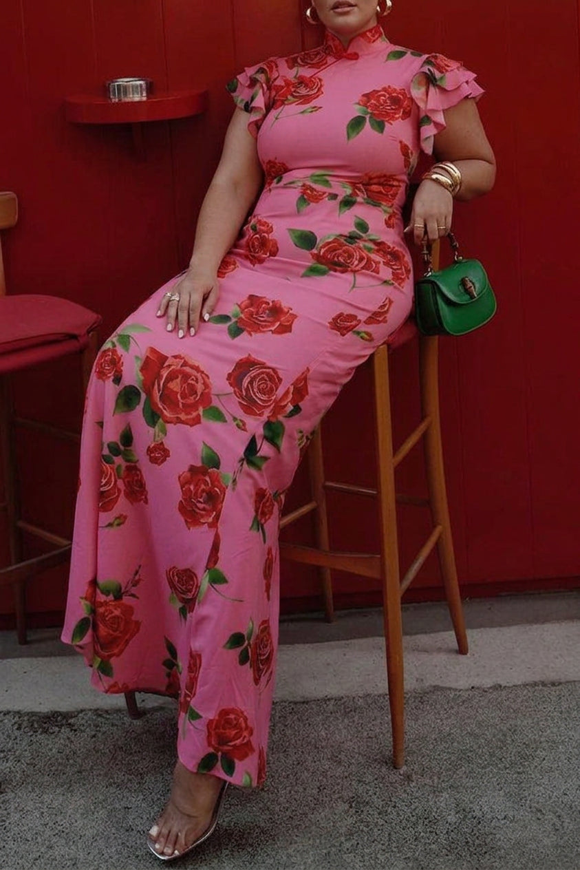 Timotea Rose Print Maxi Dress