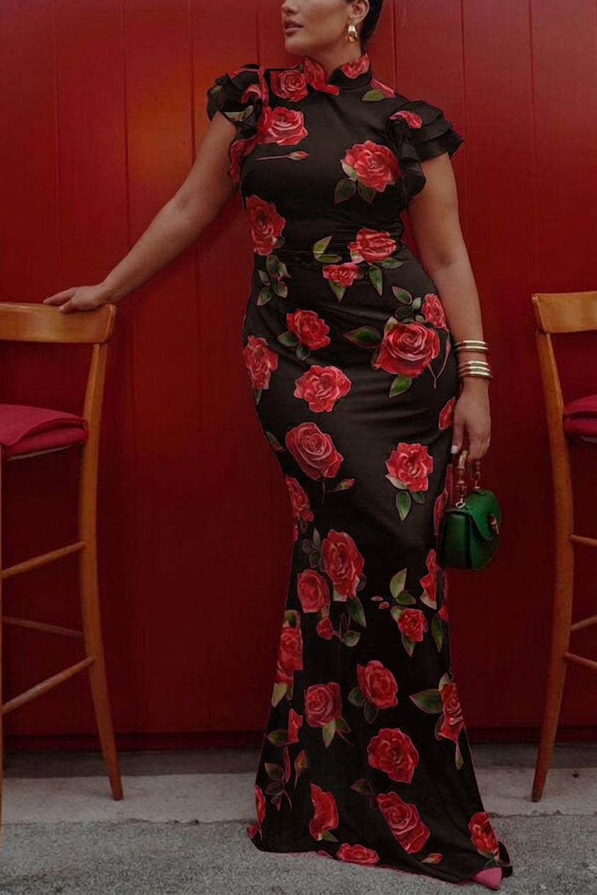 Timotea Rose Print Maxi Dress