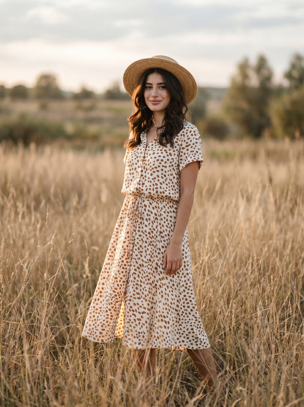Rosalie Collared Midi Dress in Dappled Meadow