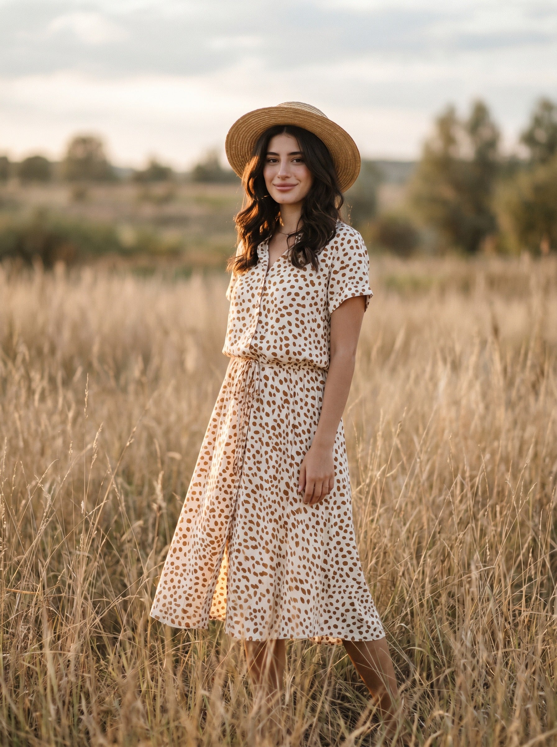 Rosalie Collared Midi Dress in Dappled Meadow