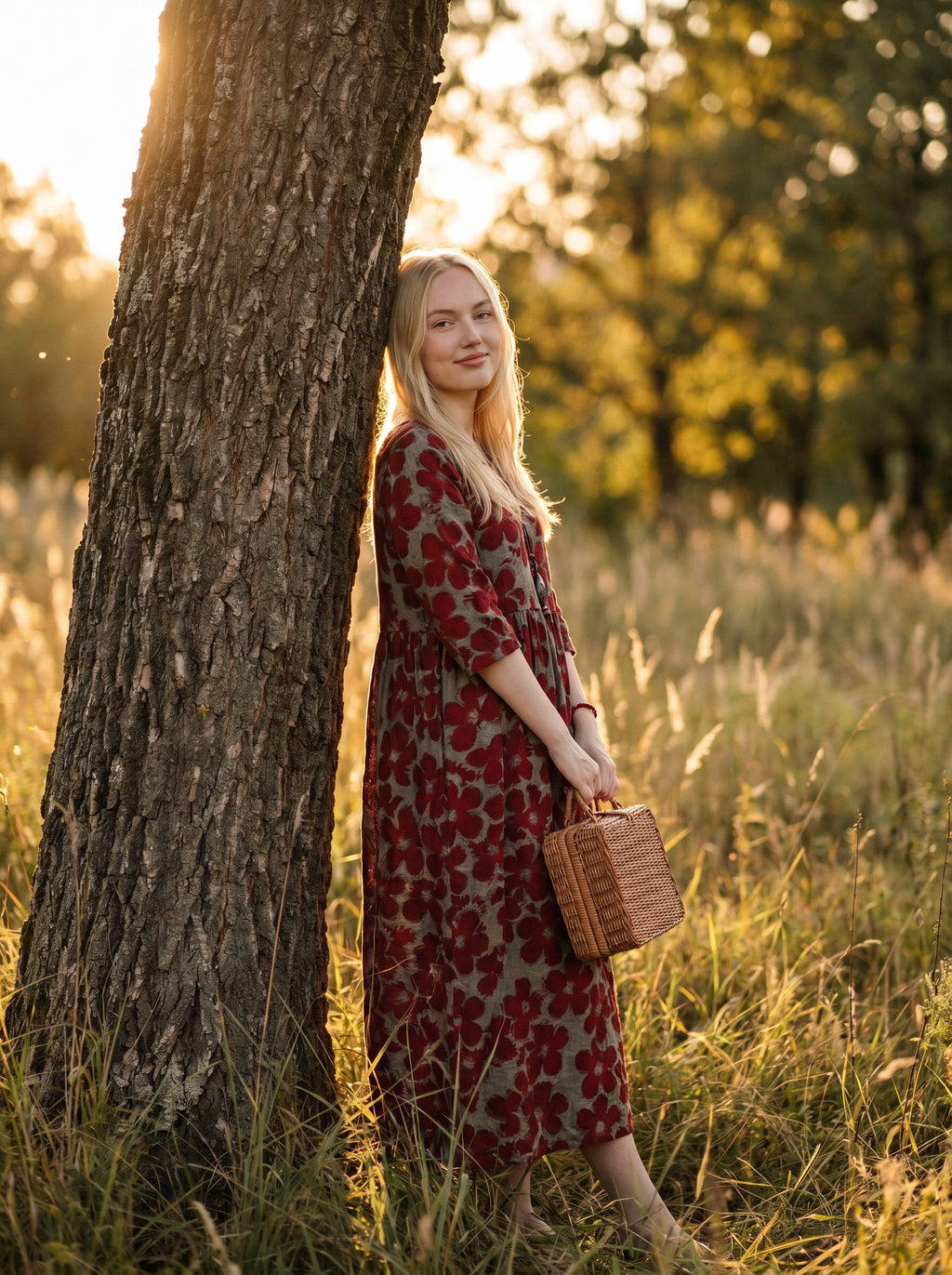 Sylvie Gathered Maxi Dress in Pressed Blossom Tapestry