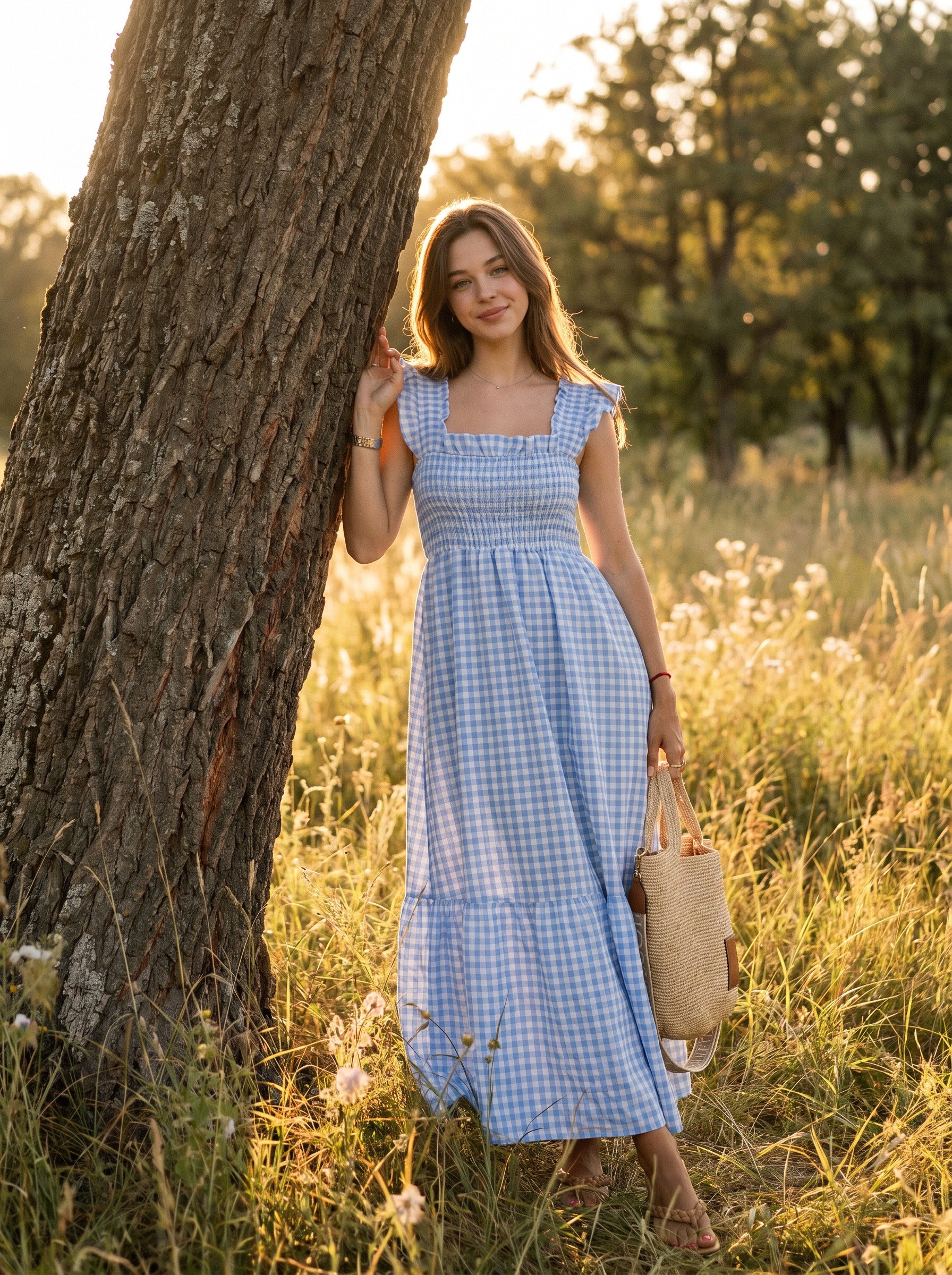 Elodie Smocked Tiered Maxi Dress in Picnic Gingham