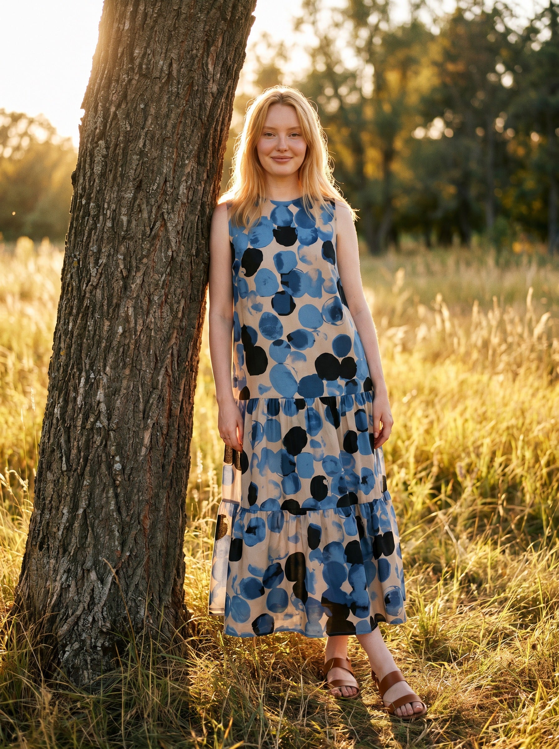 Magnolia Tiered Midi Dress in Painted Petals