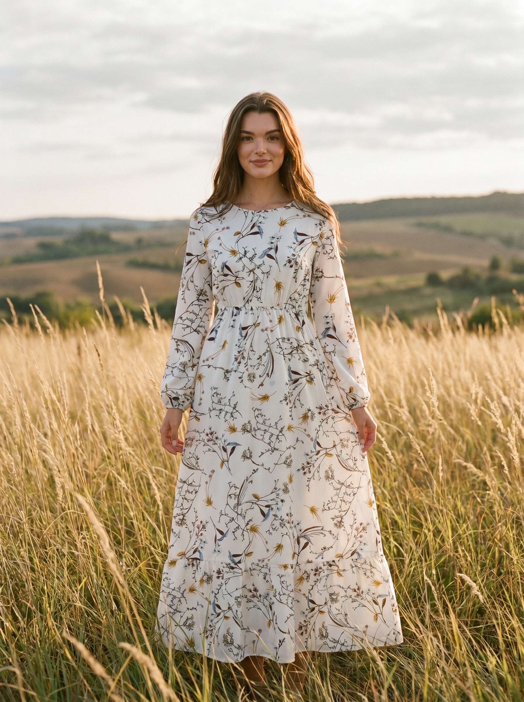 Clara Flounce Hem Maxi Dress in Wildflower Sketchbook