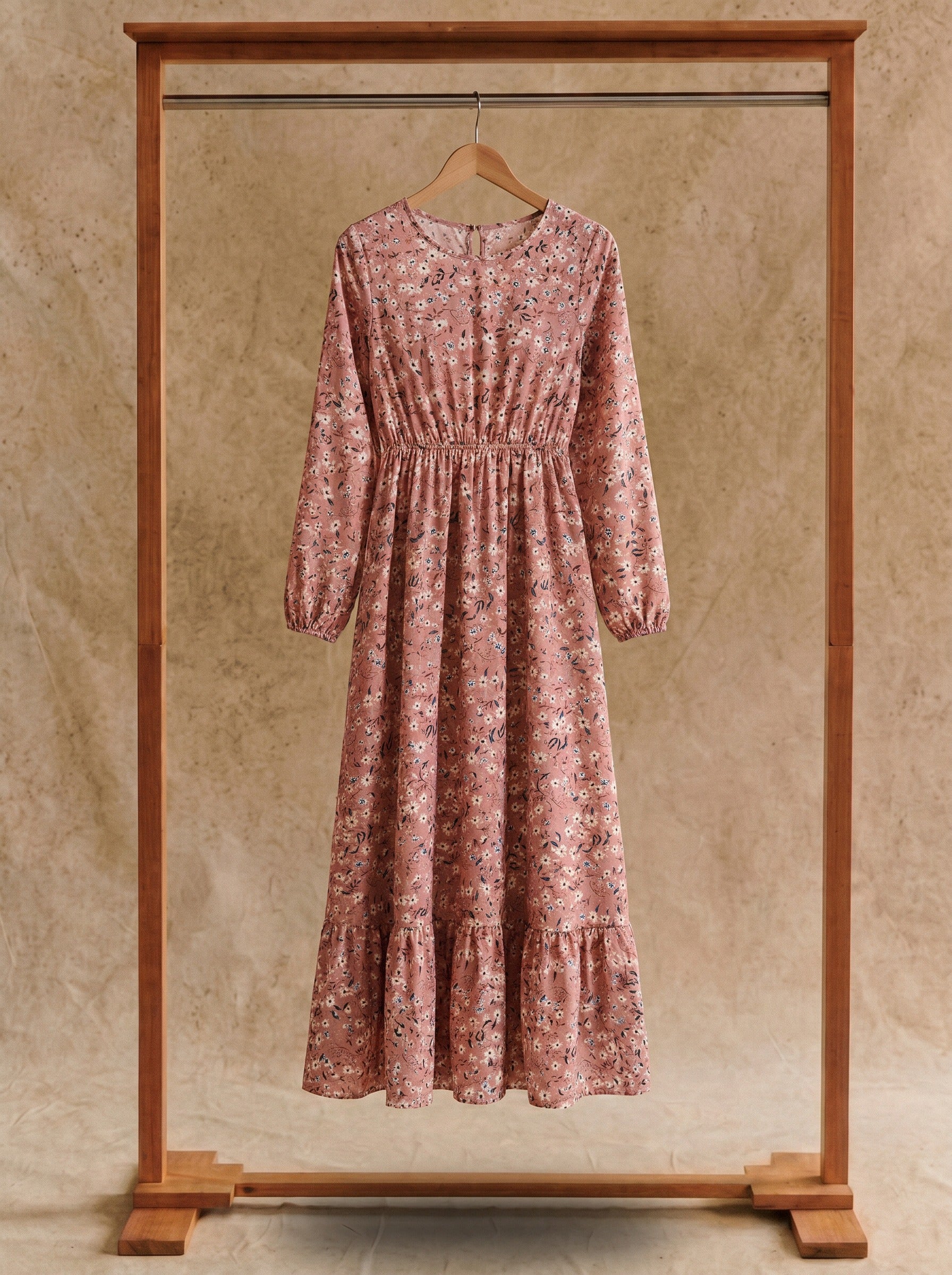 Delphine Puff Sleeve Maxi Dress in Dusty Rose Meadow