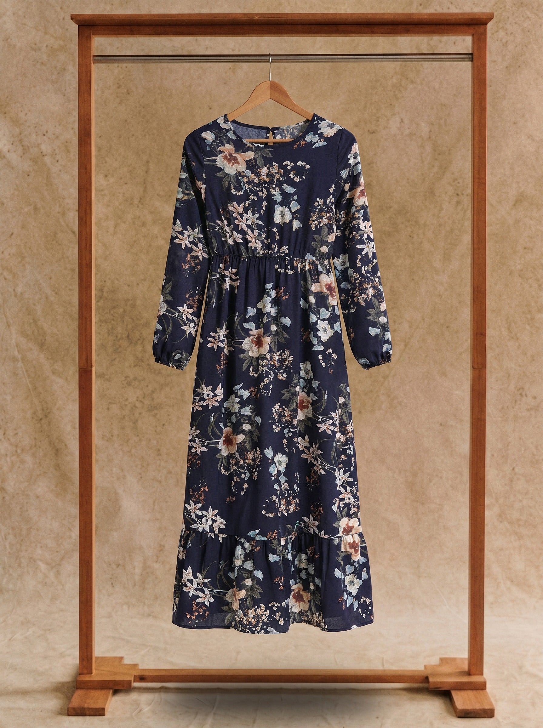 Delphine Puff Sleeve Maxi Dress in Navy Heirloom Bouquet