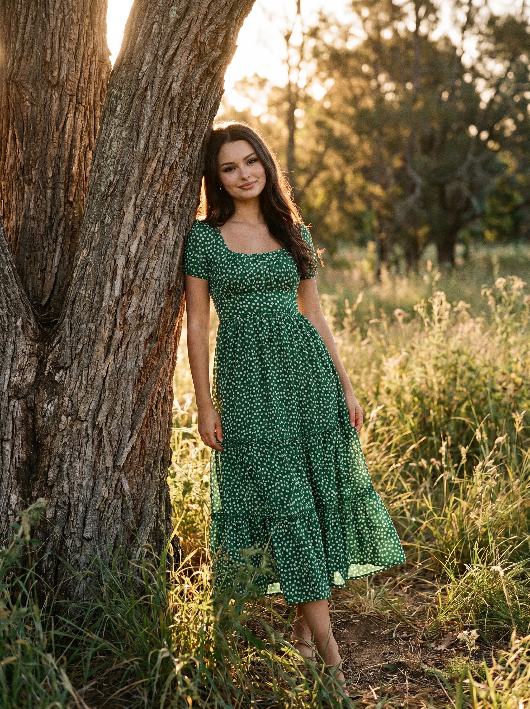 Florence Puff Sleeve Midi Dress in Ditsy Meadow Florals