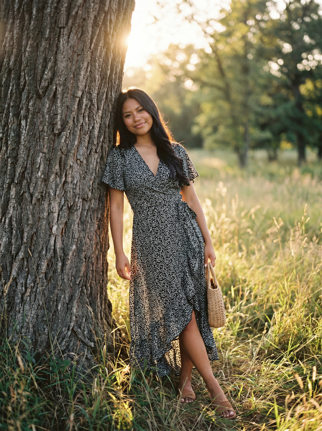 Isadora Wrap Maxi Dress in Meadow Ditsy Florals