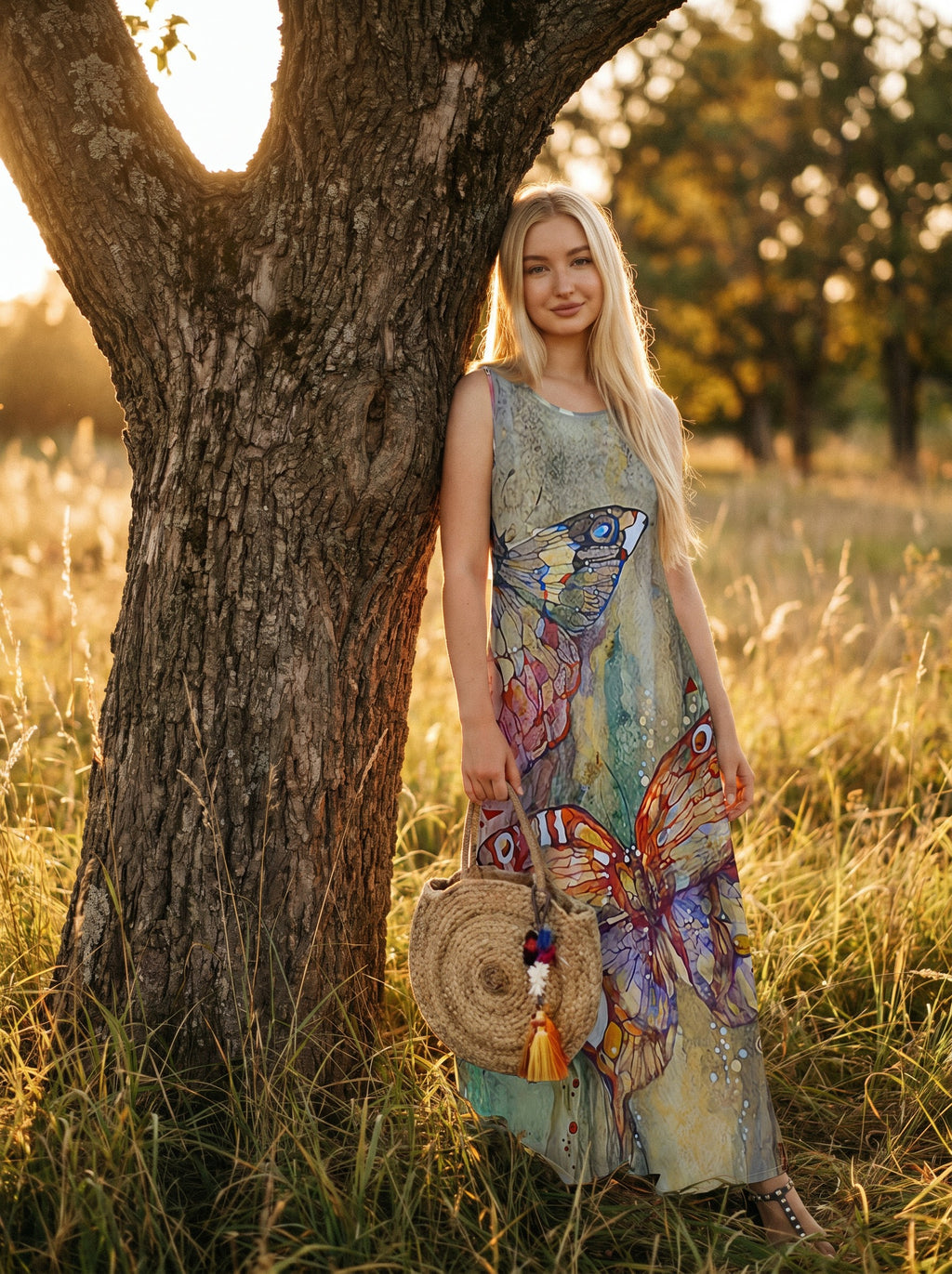 Maren Sleeveless Maxi Dress in Painted Butterfly Meadow