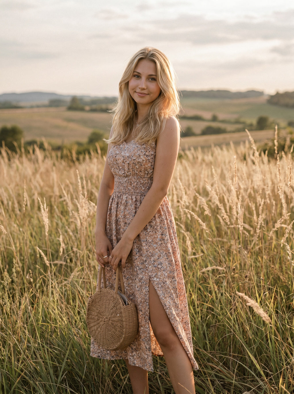 Tallulah Smocked Midi Dress in Blushing Meadow Florals