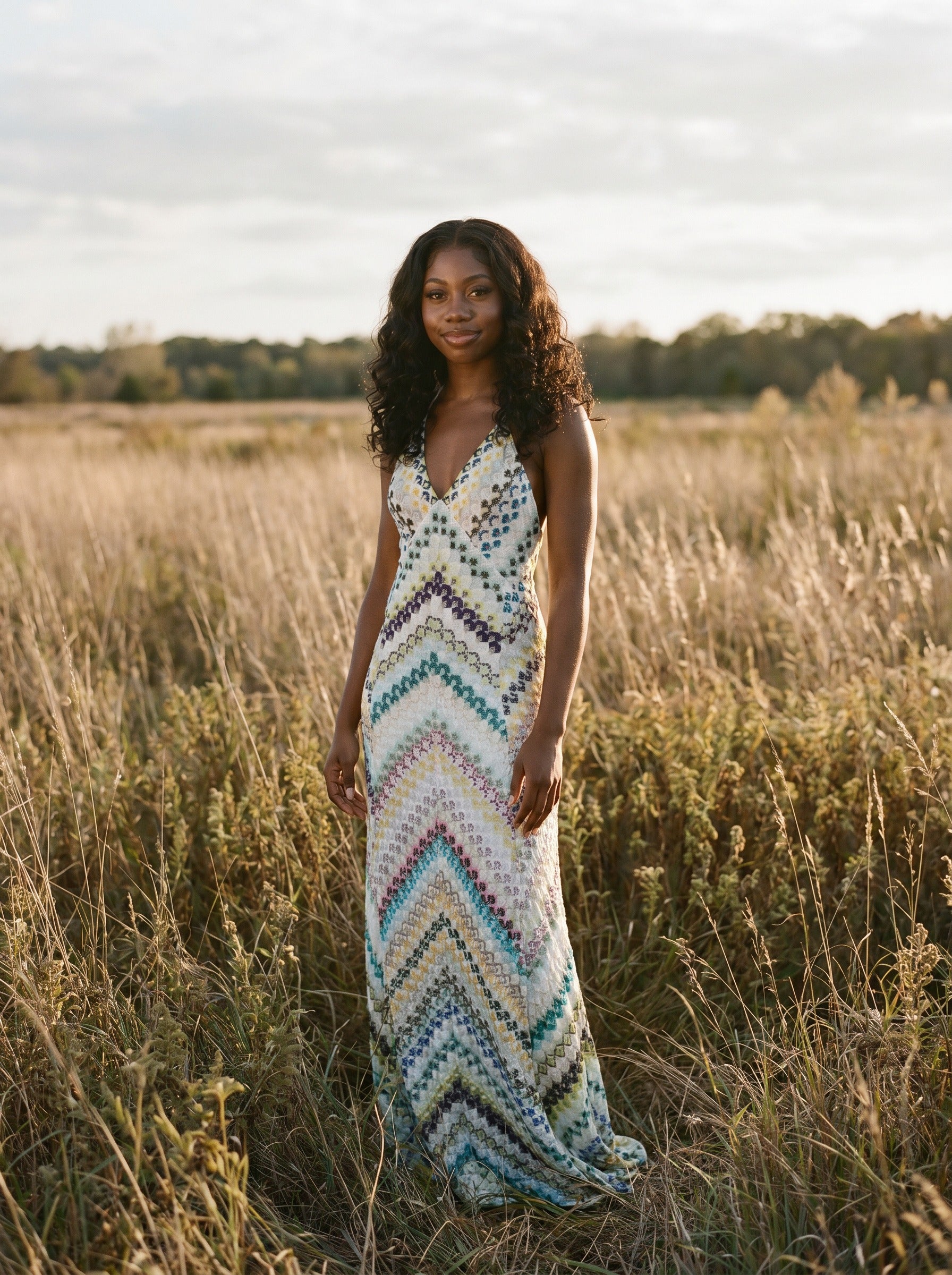 Sabine Halter Maxi Dress in Vintage Chevron