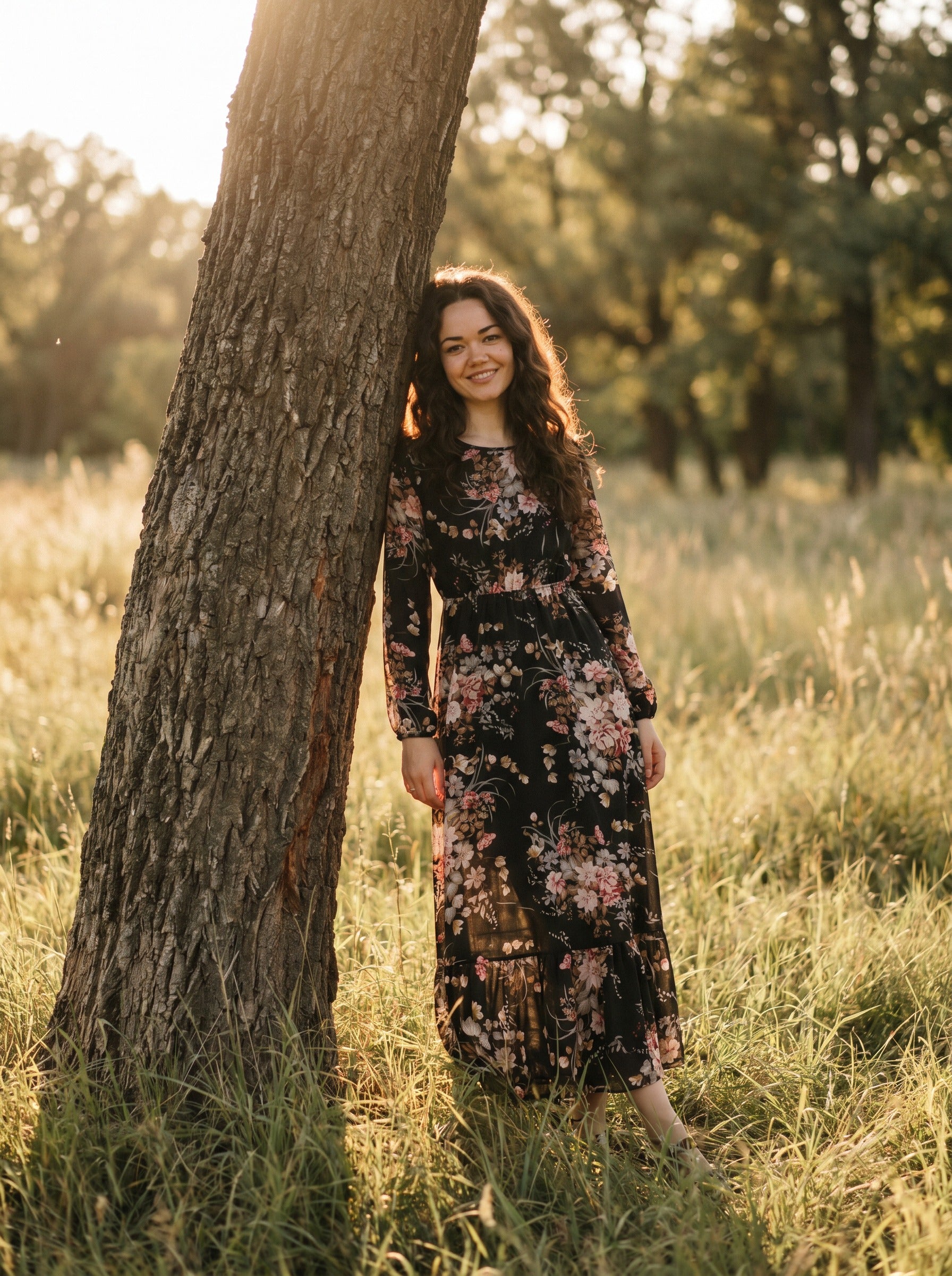 Clara Flounce Hem Maxi Dress in Faded Blush Blossoms