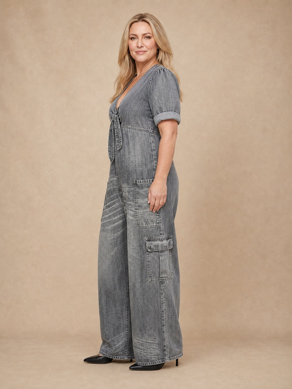 Maya V Neck Denim Jumpsuit