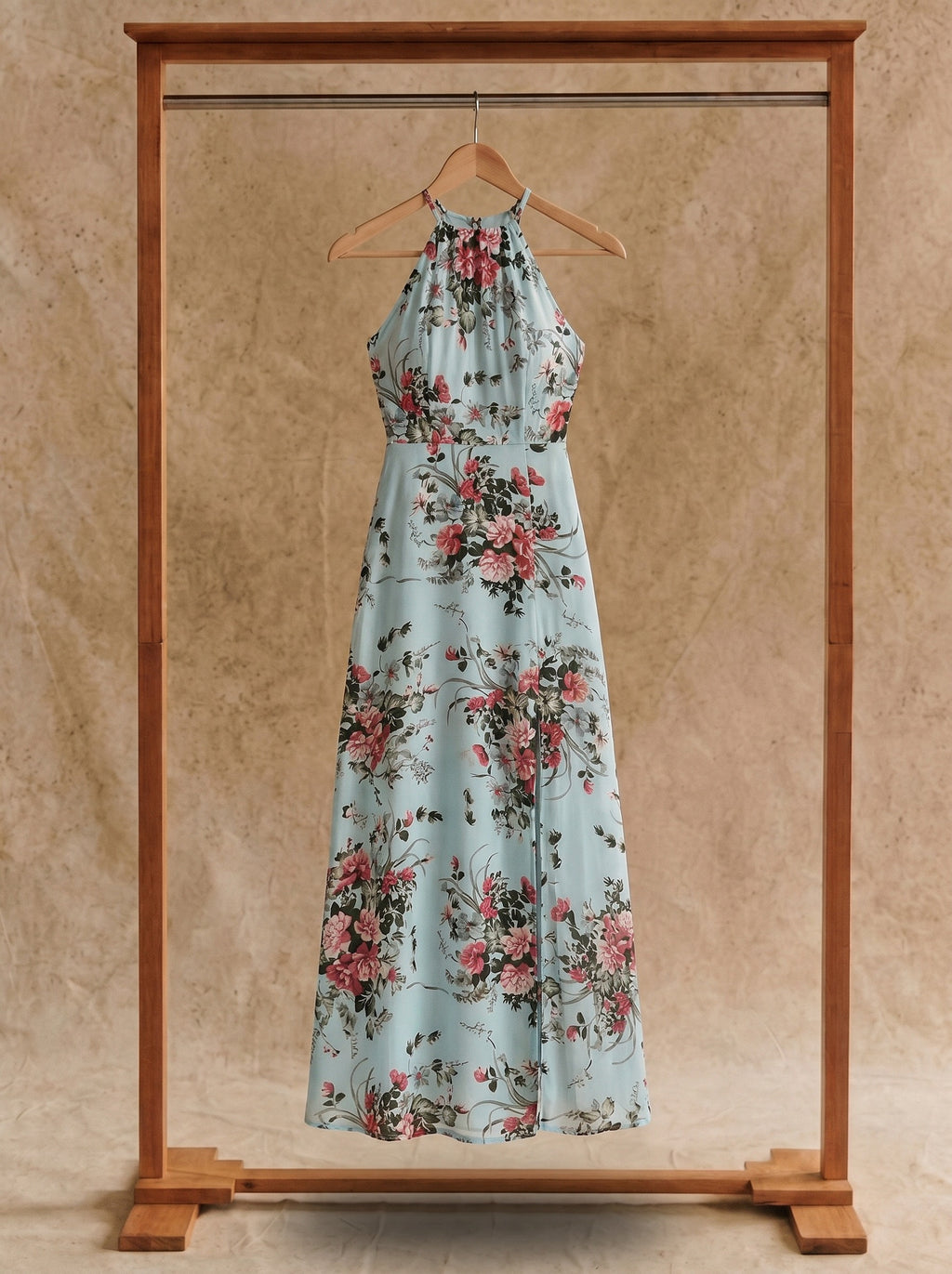 Cosima Halter Maxi Dress in Seaglass Rose