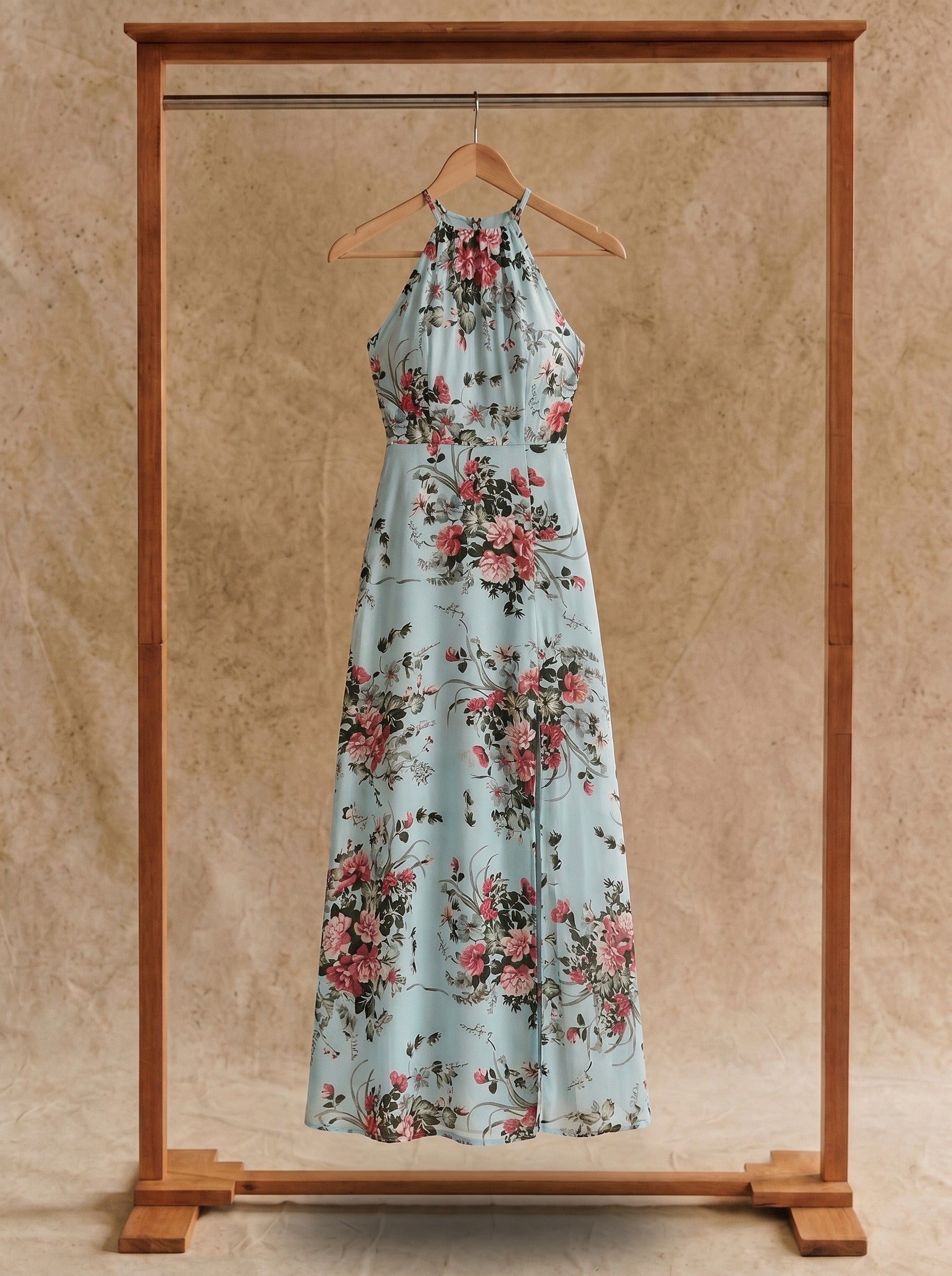 Cosima Halter Maxi Dress in Seaglass Rose