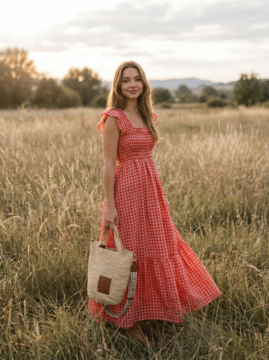 Elodie Smocked Tiered Maxi Dress in Picnic Gingham