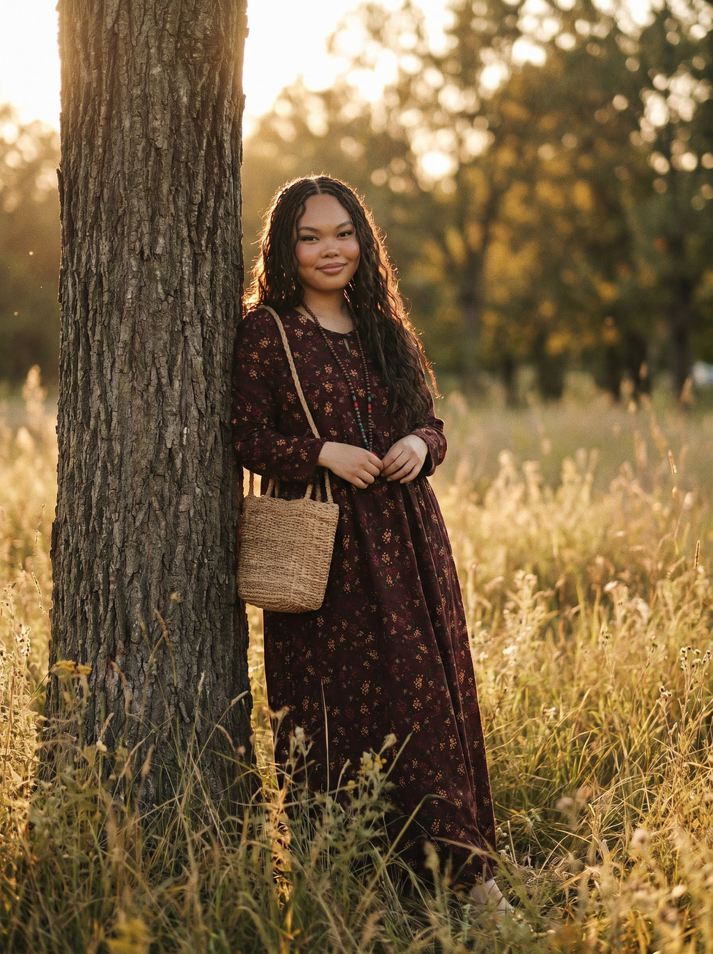 Sylvie Gathered Maxi Dress in Prairie Berry Sprigs