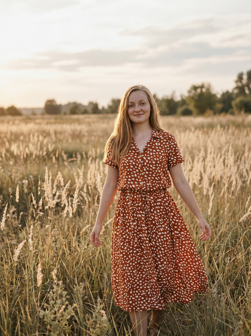 Rosalie Collared Midi Dress in Dappled Meadow