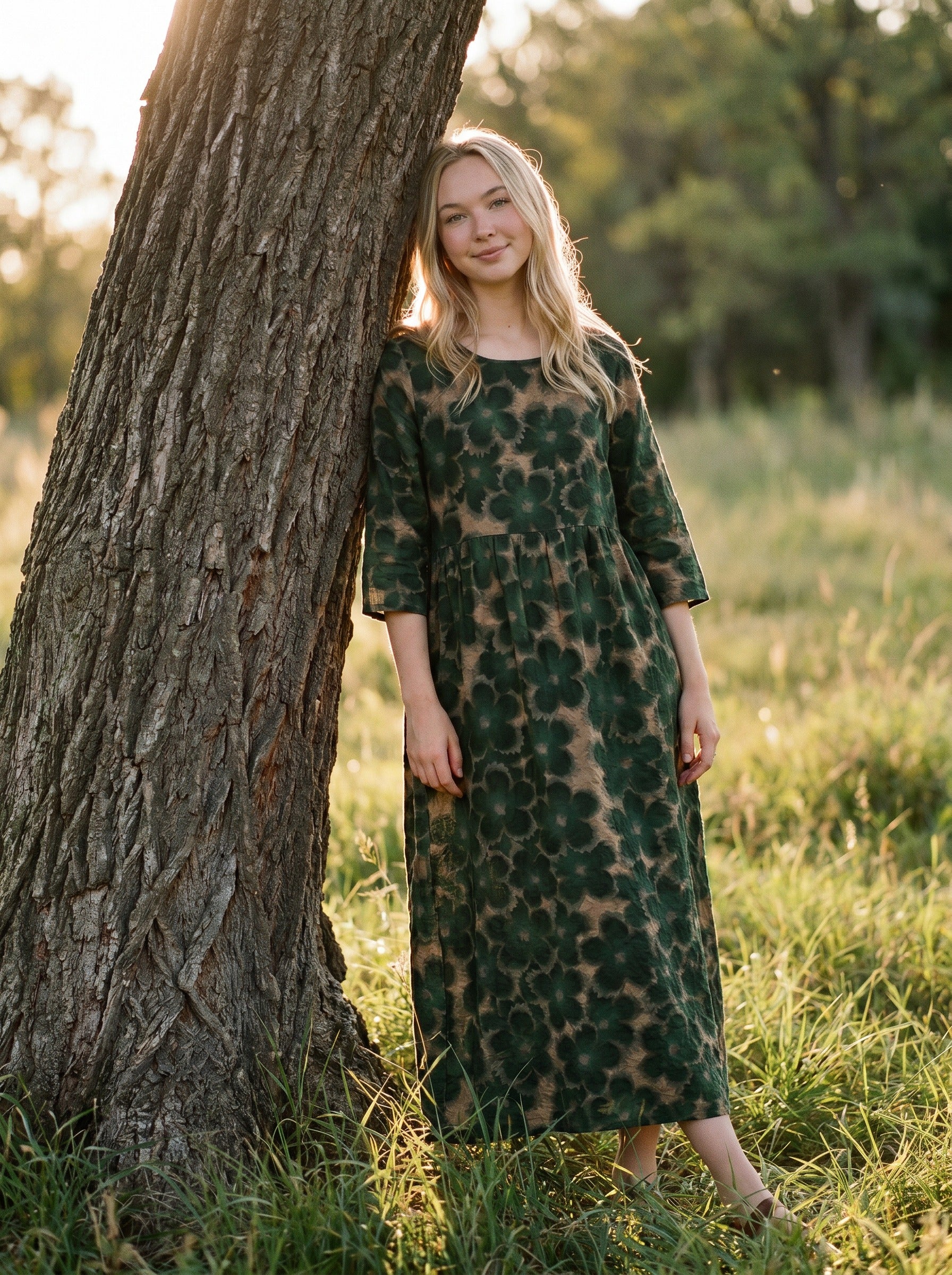 Sylvie Gathered Maxi Dress in Pressed Blossom Tapestry