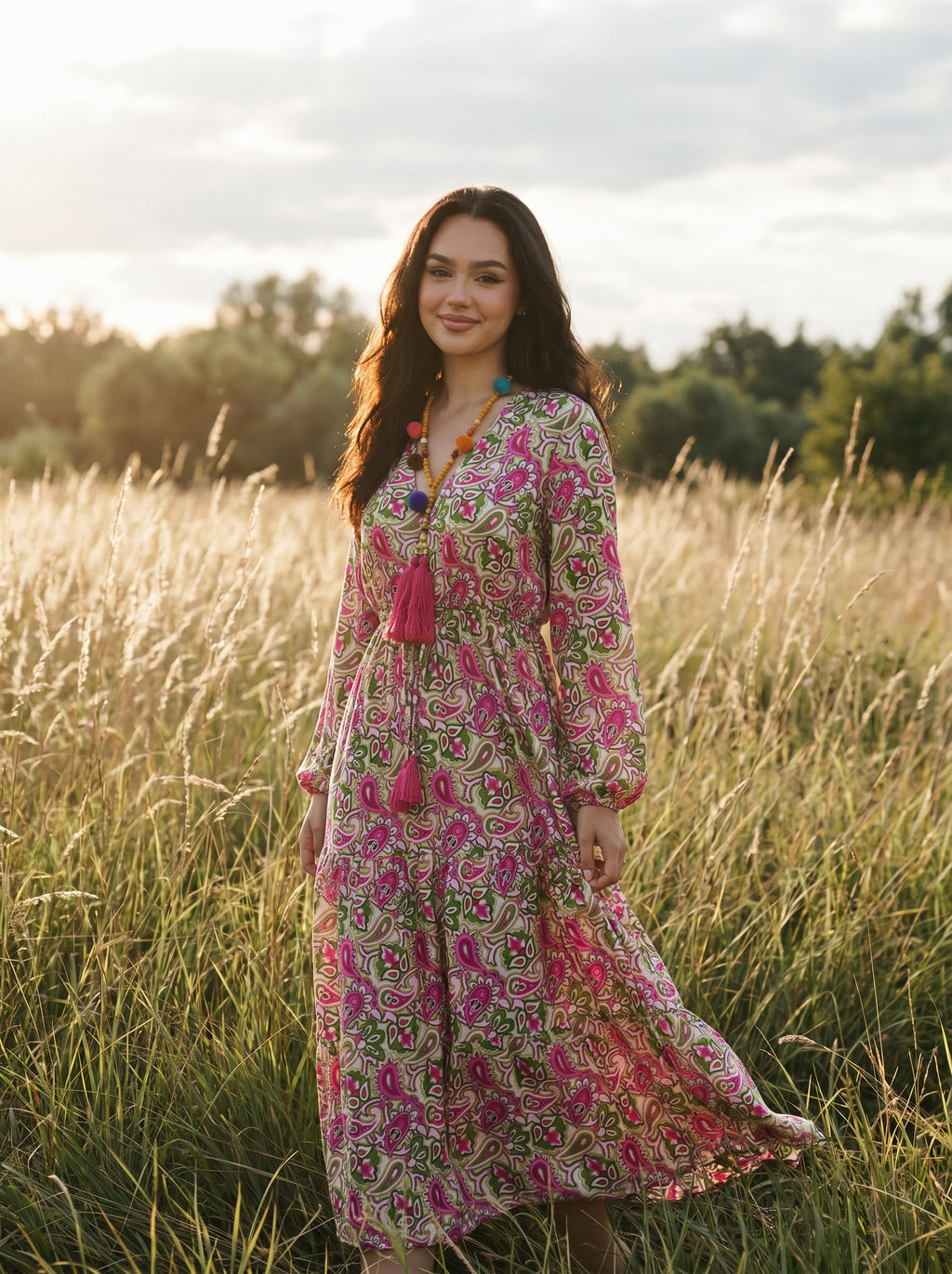 Josephine Tiered Maxi Dress in Painted Paisley