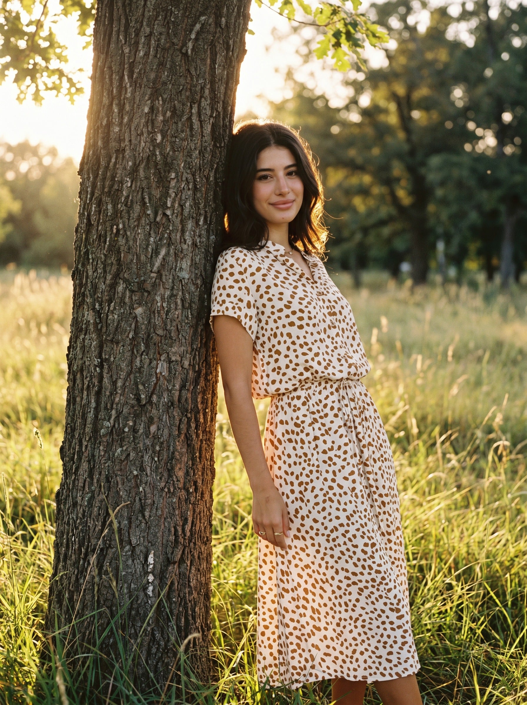 Rosalie Collared Midi Dress in Dappled Meadow