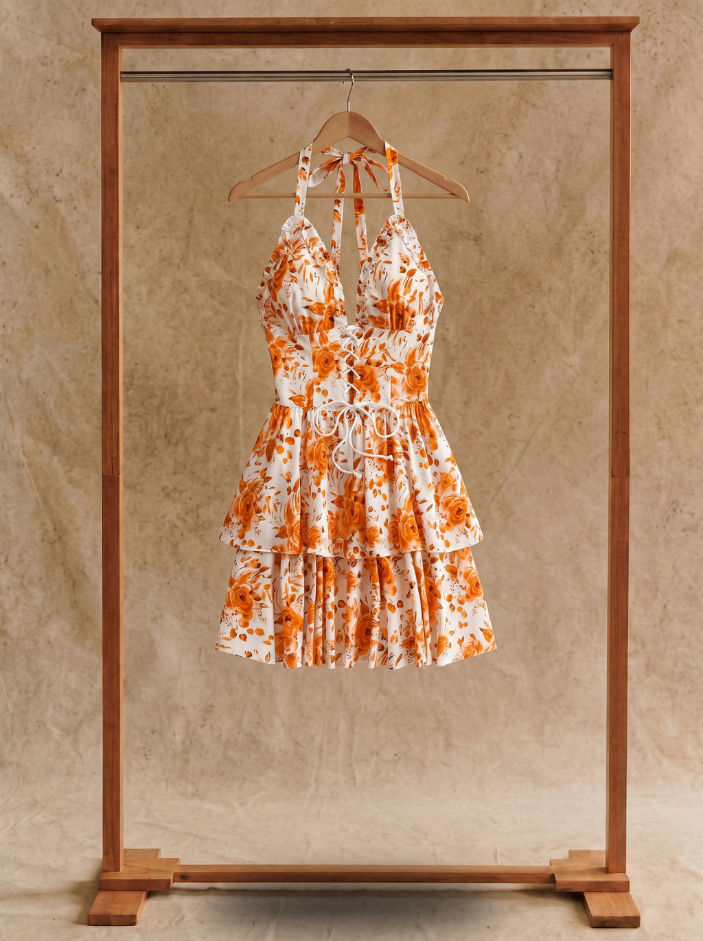 Penelope Halter Mini Dress in Watercolor Roses