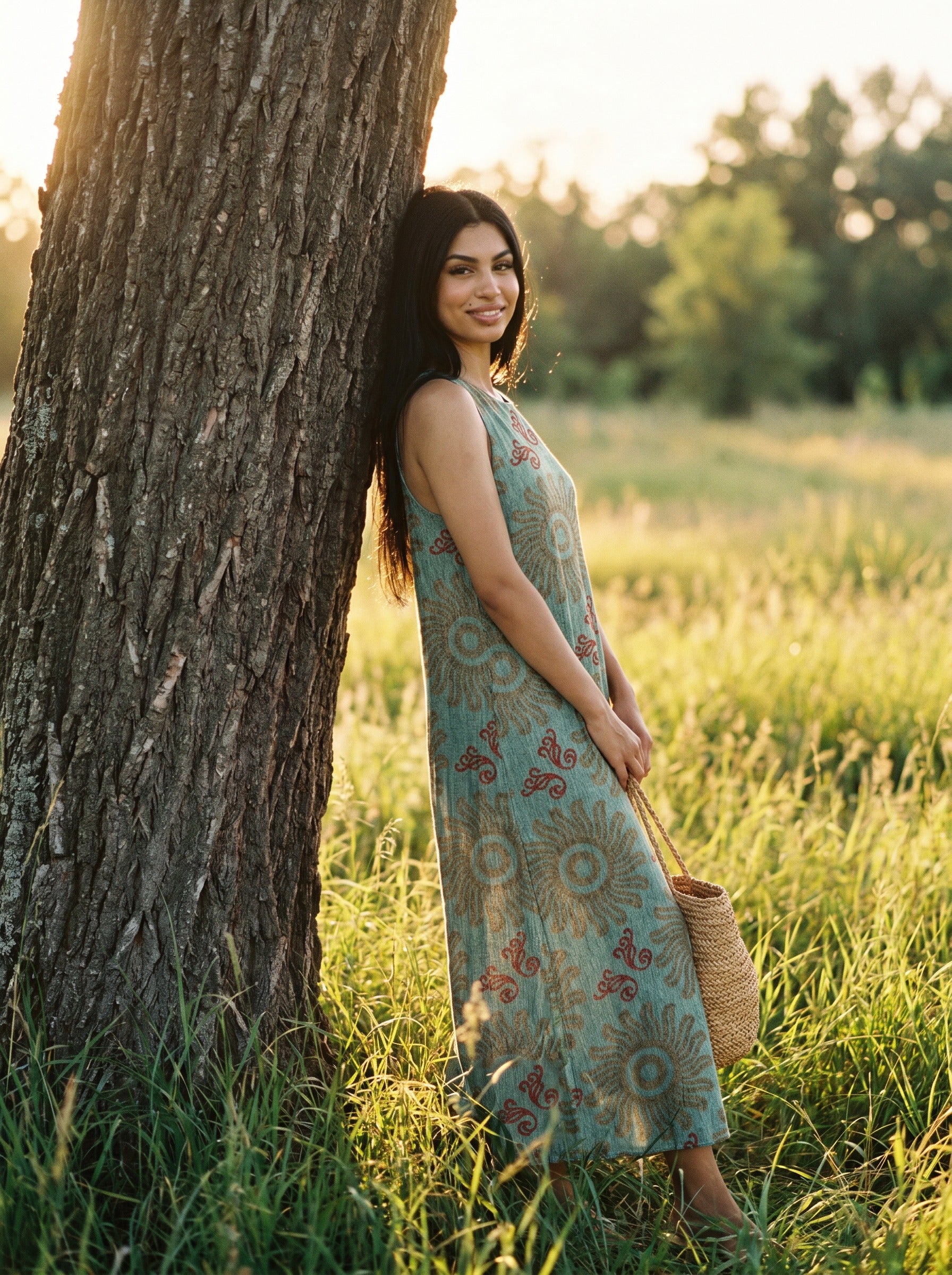 Maren Sleeveless Maxi Dress in Sage Sunflower Medallion