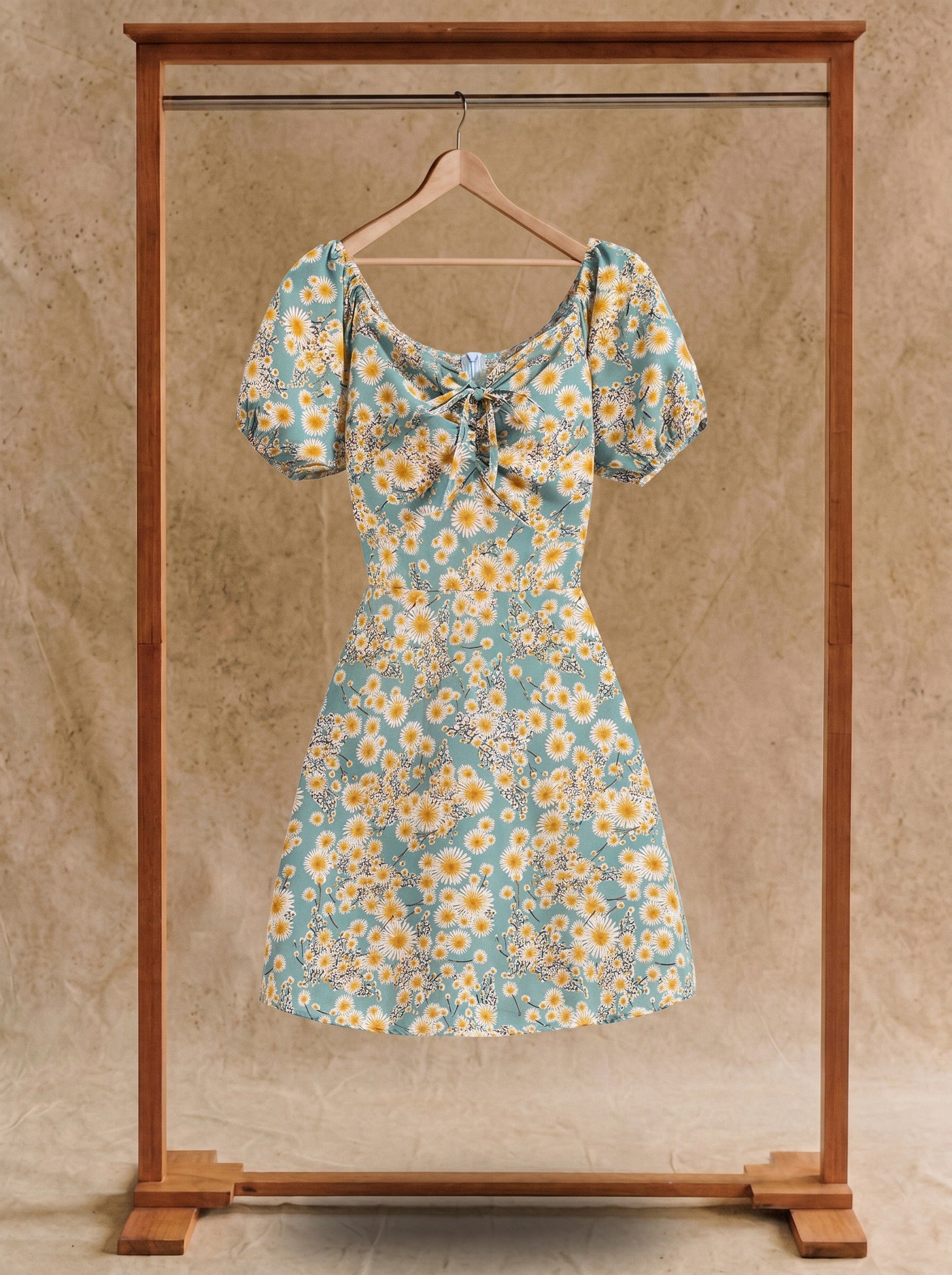 Ophelia Puff Sleeve Mini Dress in Scattered Daisies