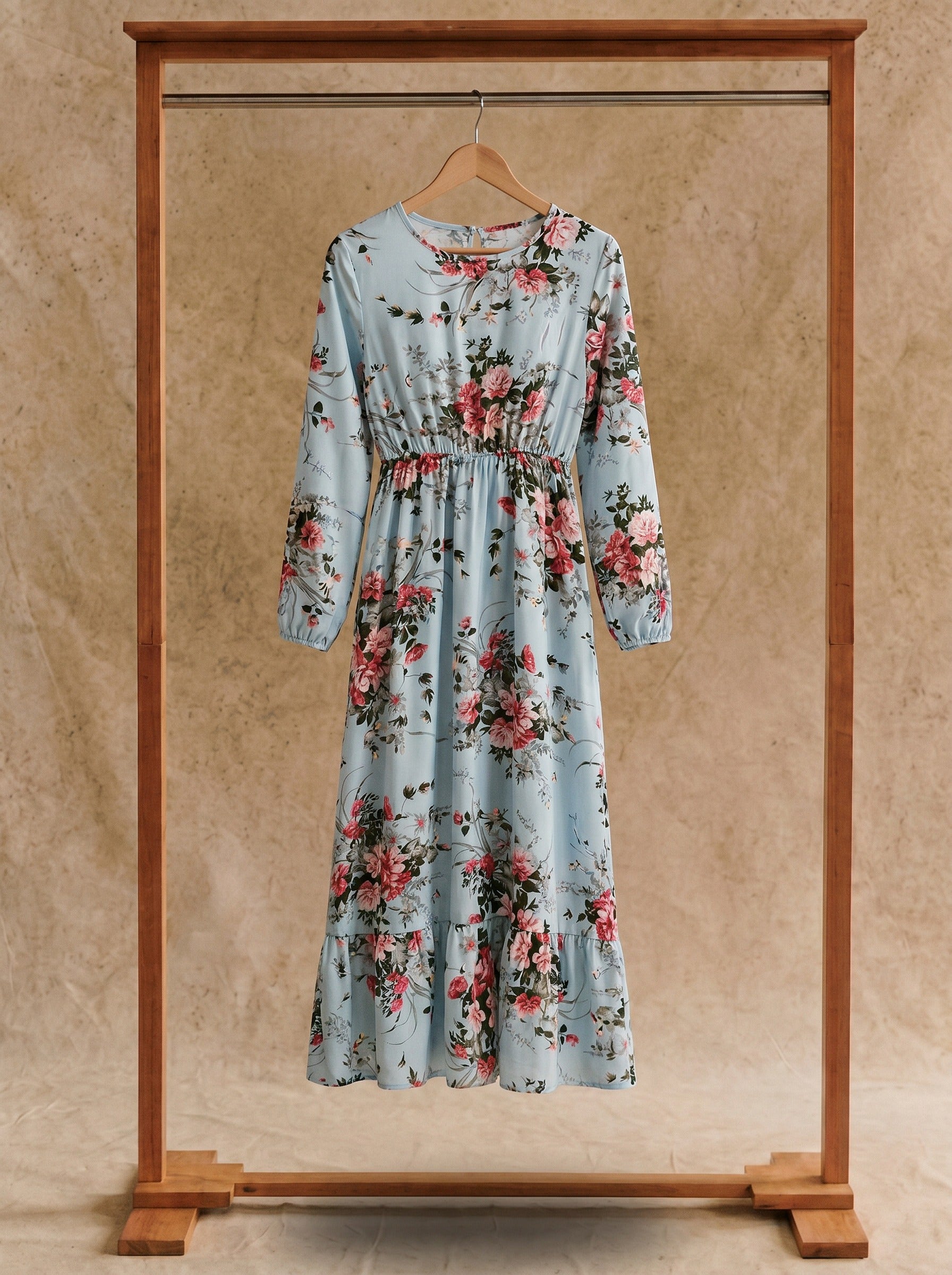 Delphine Puff Sleeve Maxi Dress in Morning Sky Bouquets