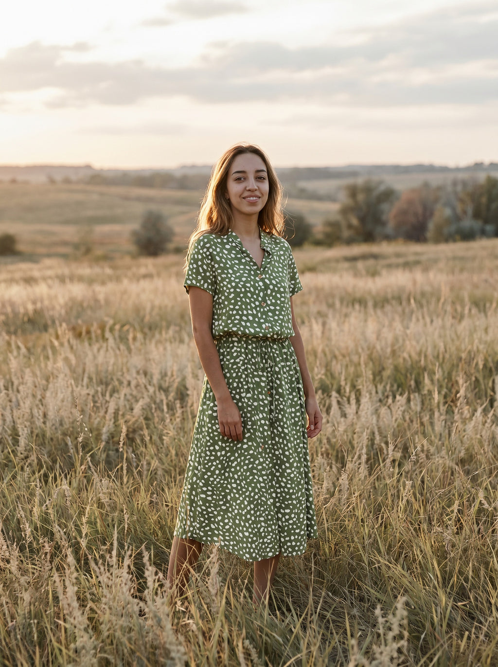 Rosalie Collared Midi Dress in Dappled Meadow