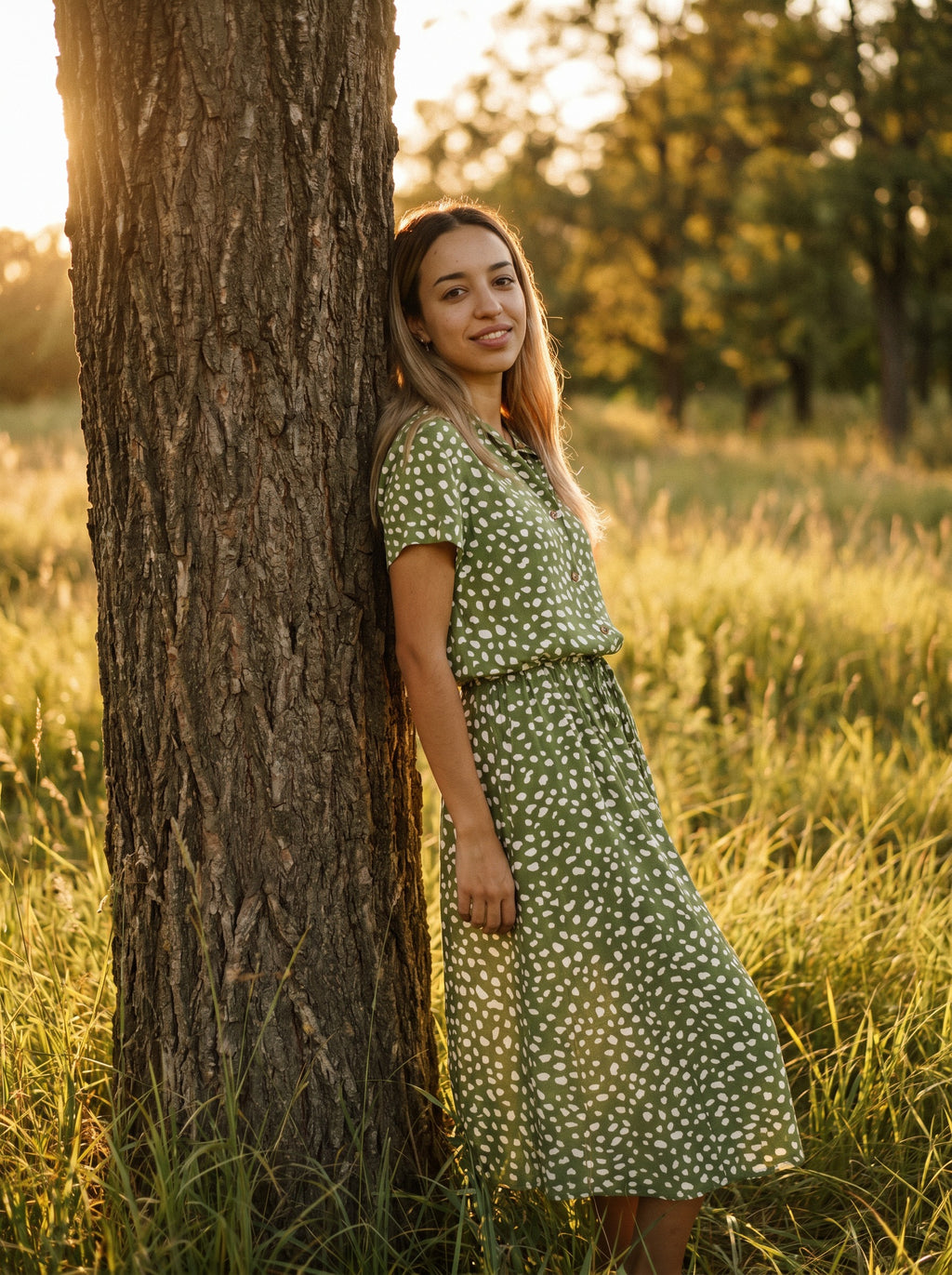 Rosalie Collared Midi Dress in Dappled Meadow