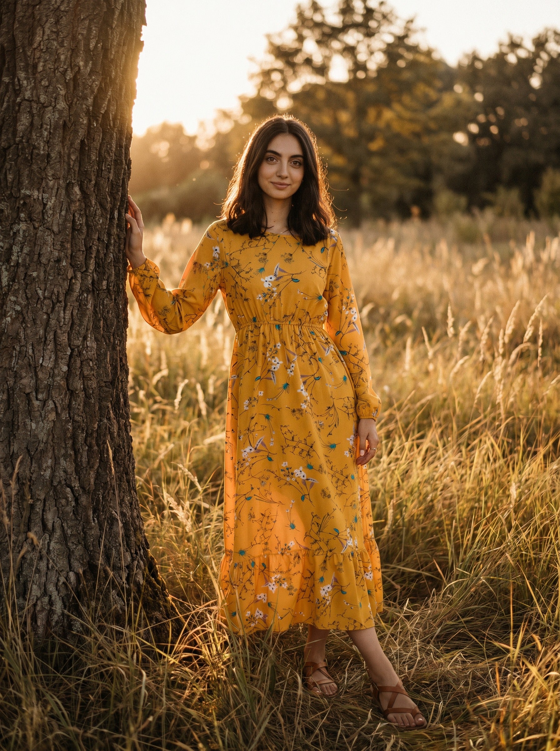 Delphine Puff Sleeve Maxi Dress in Fields of Gold