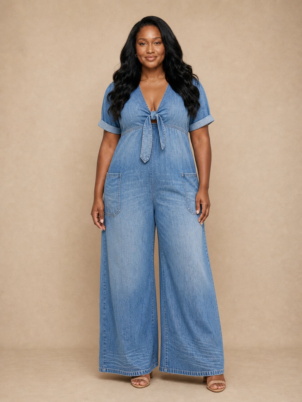 Maya V Neck Denim Jumpsuit