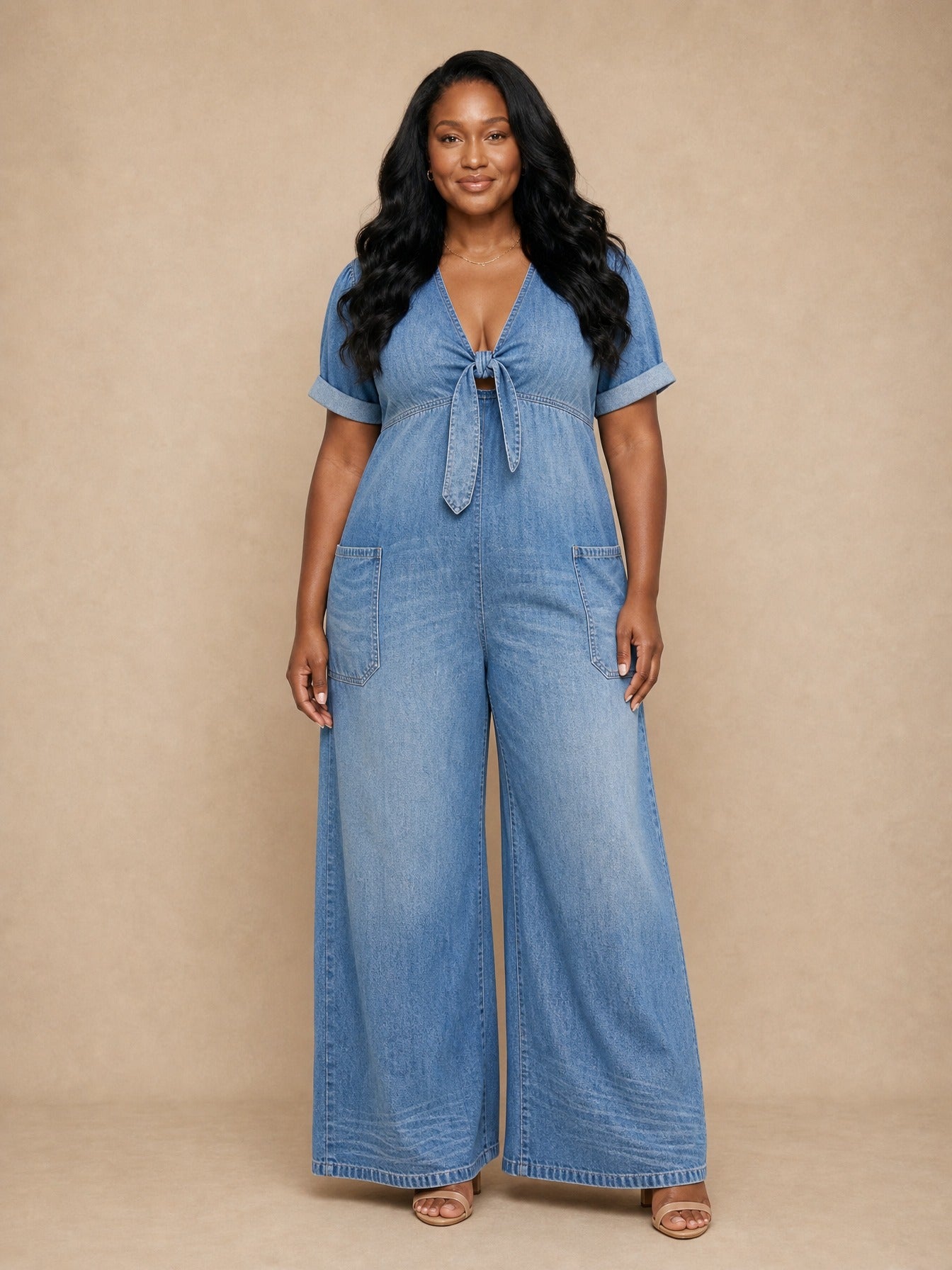 Maya V Neck Denim Jumpsuit