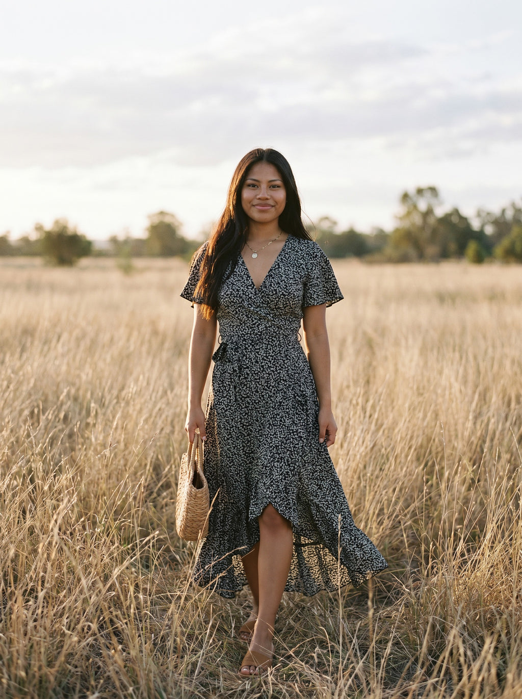 Isadora Wrap Maxi Dress in Meadow Ditsy Florals