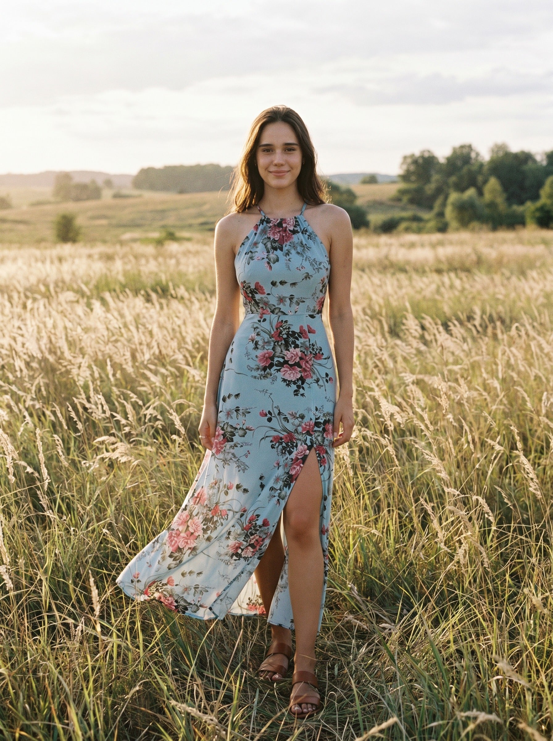 Cosima Halter Maxi Dress in Seaglass Rose