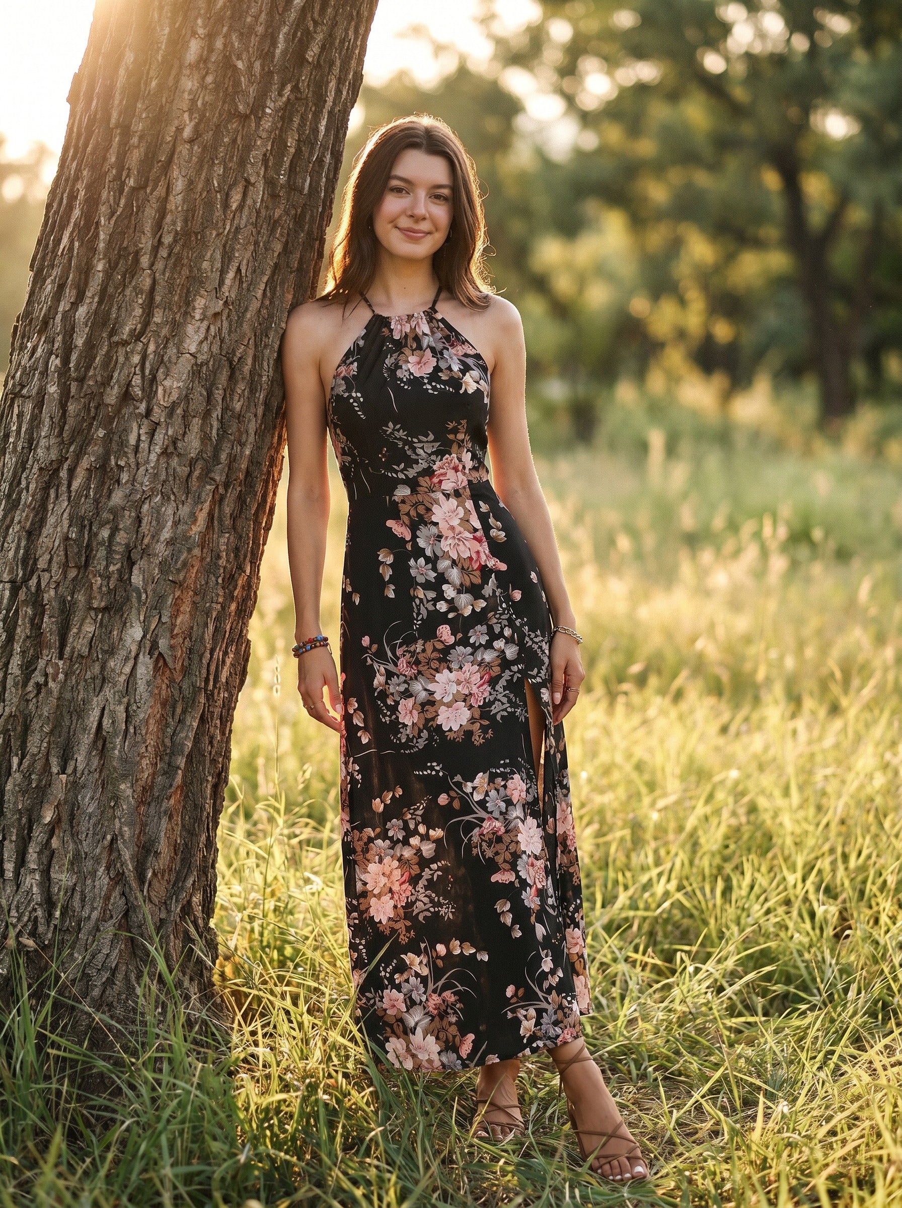 Cosima Halter Maxi Dress in Midnight Rose Garden