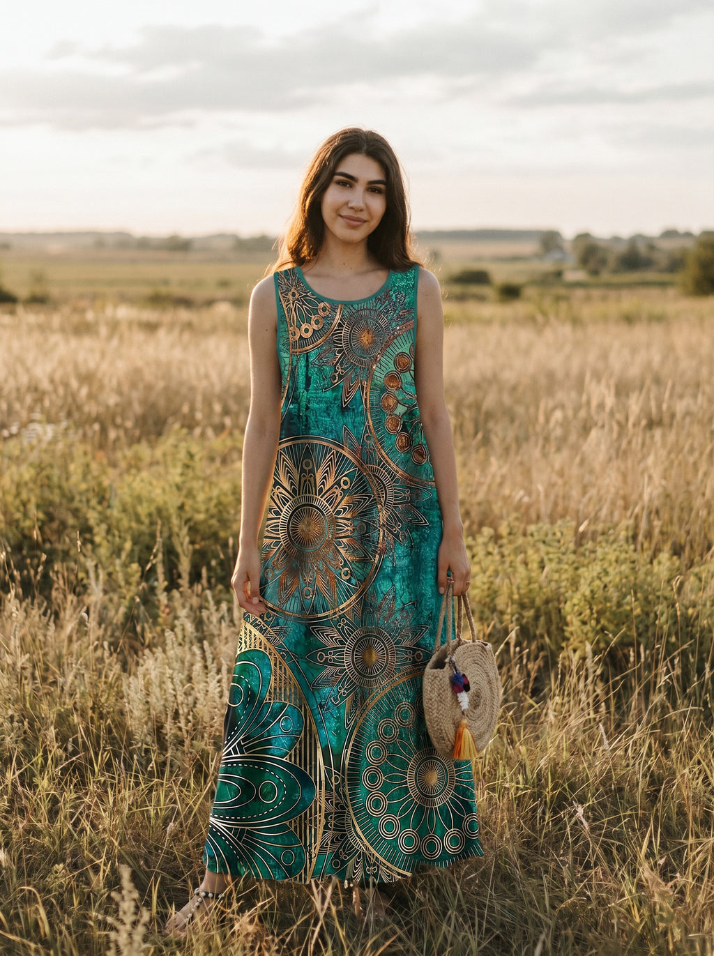 Maren Sleeveless Maxi Dress in Gilded Mandala