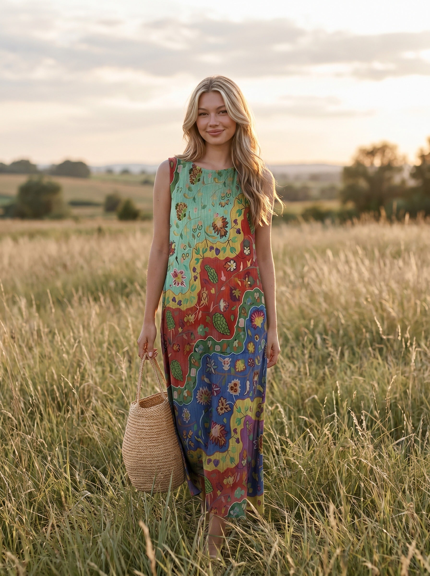 Maren Sleeveless Maxi Dress in Folk Art Meadow