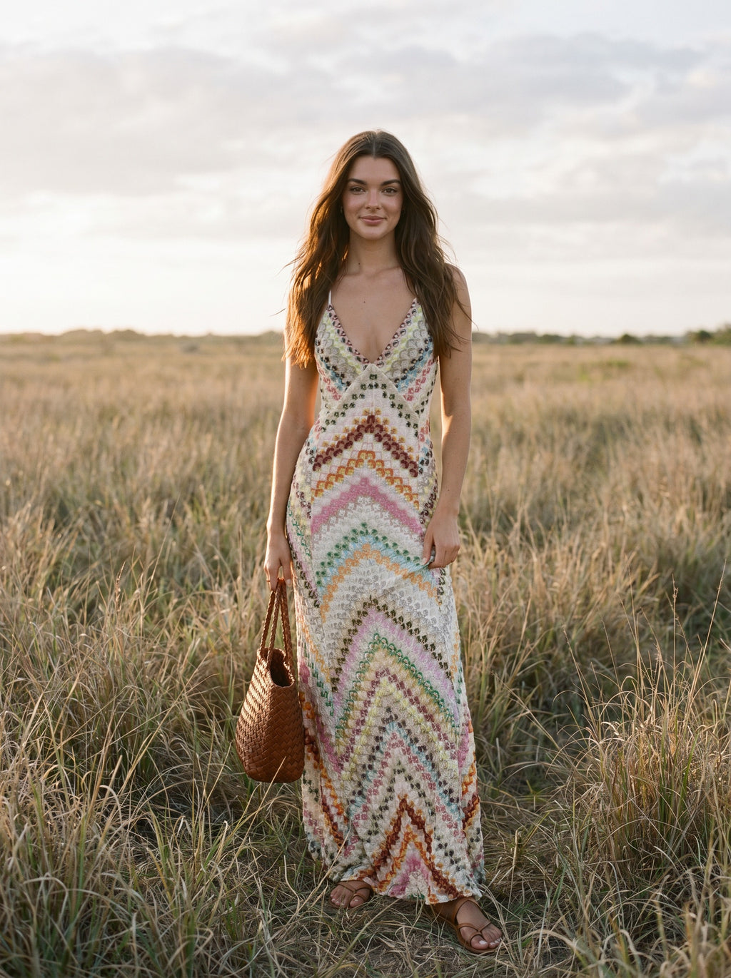 Sabine Halter Maxi Dress in Vintage Chevron