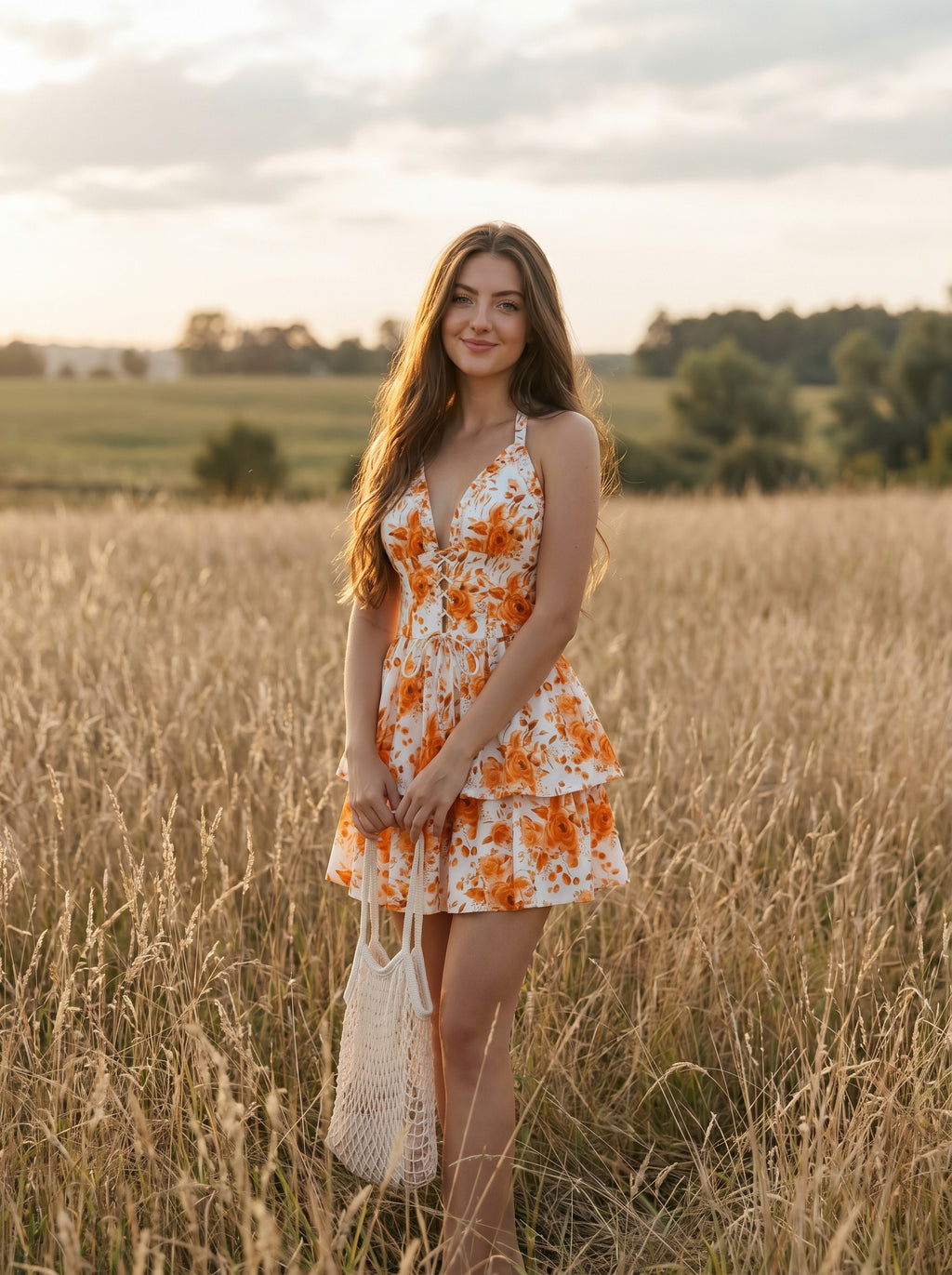 Penelope Halter Mini Dress in Watercolor Roses