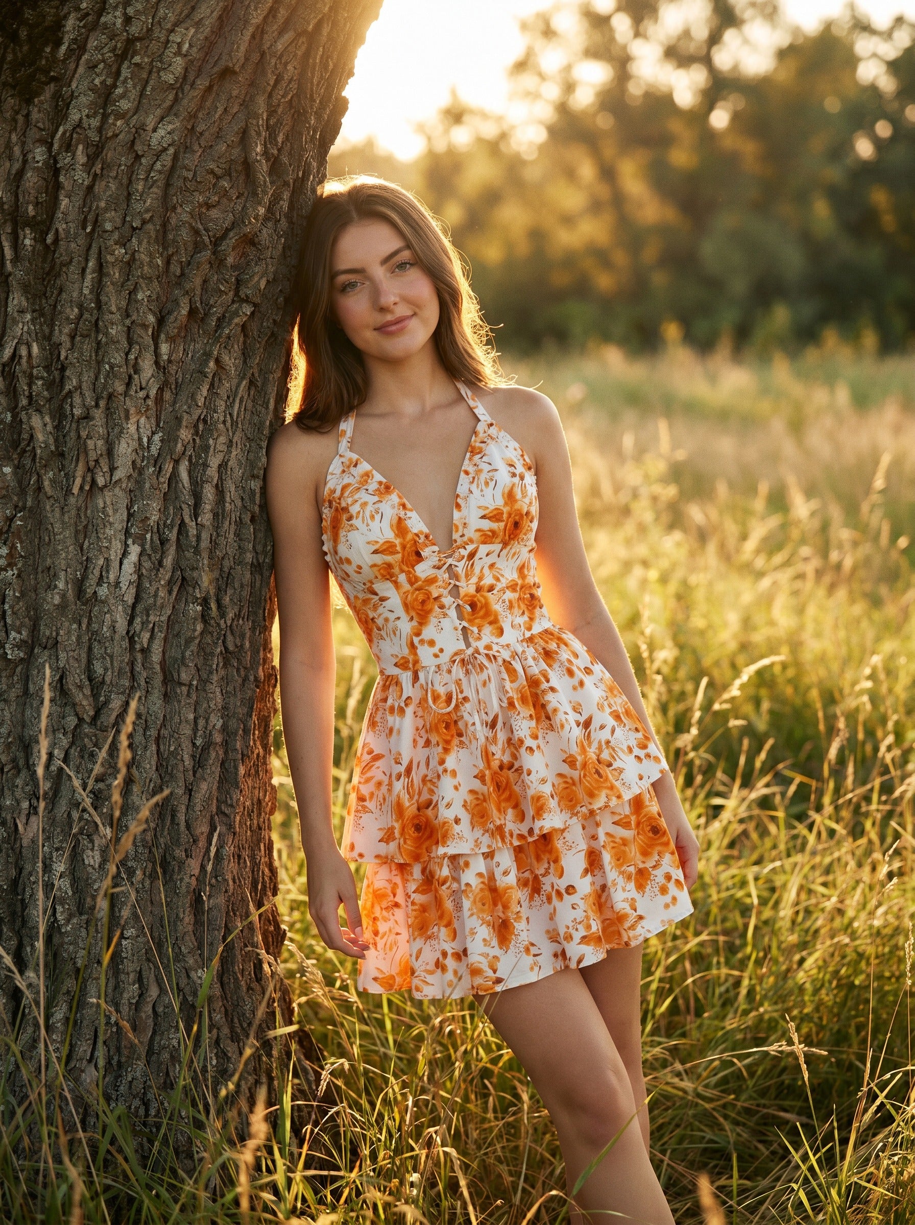 Penelope Halter Mini Dress in Watercolor Roses