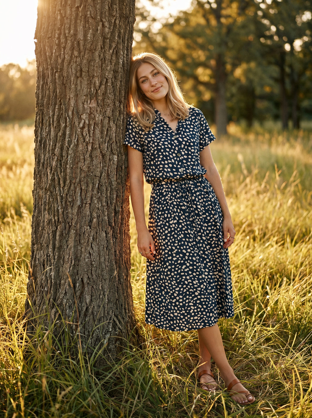 Rosalie Collared Midi Dress in Dappled Meadow