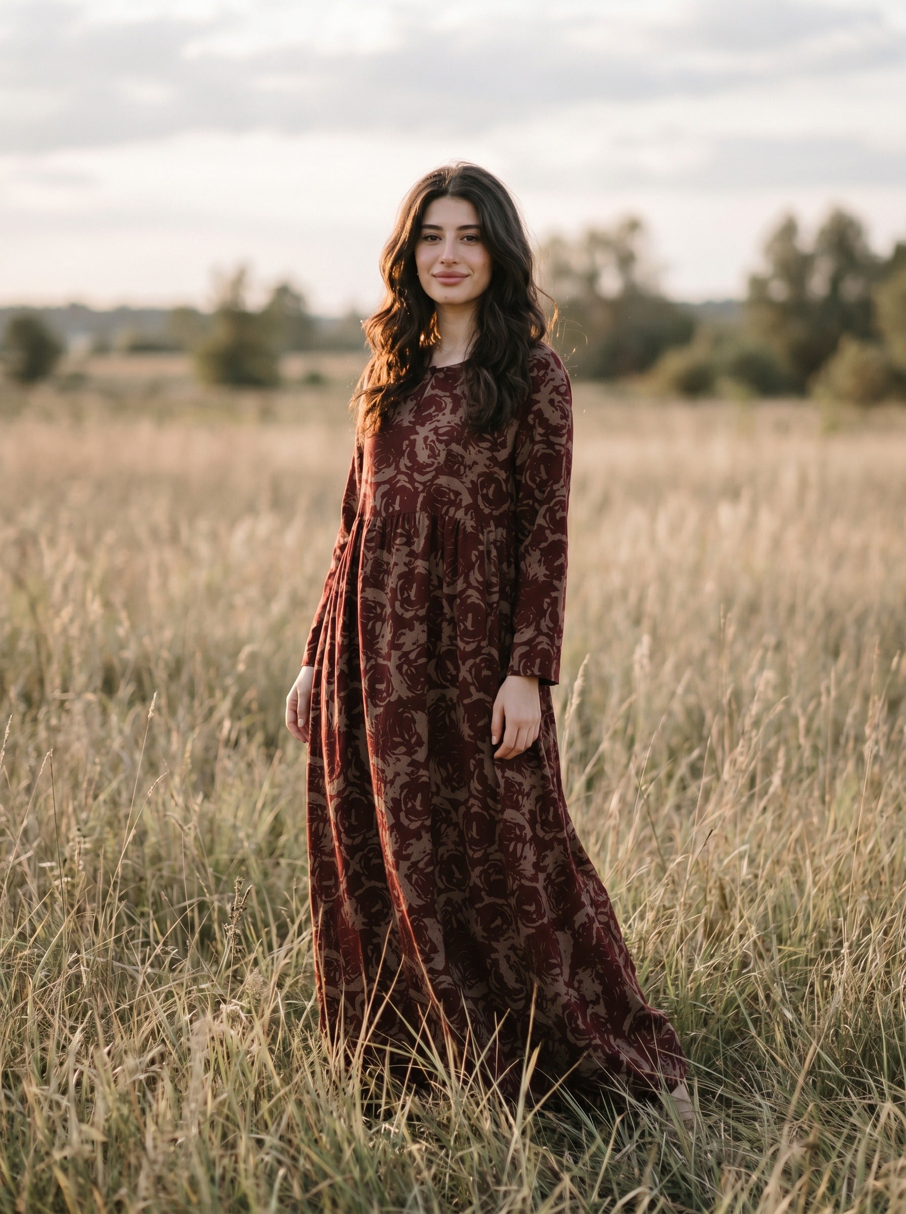 Sylvie Gathered Maxi Dress in Tapestry Roses