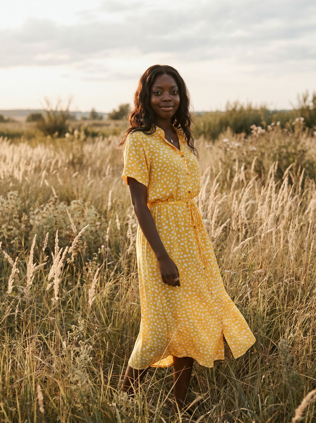 Rosalie Collared Midi Dress in Dappled Meadow
