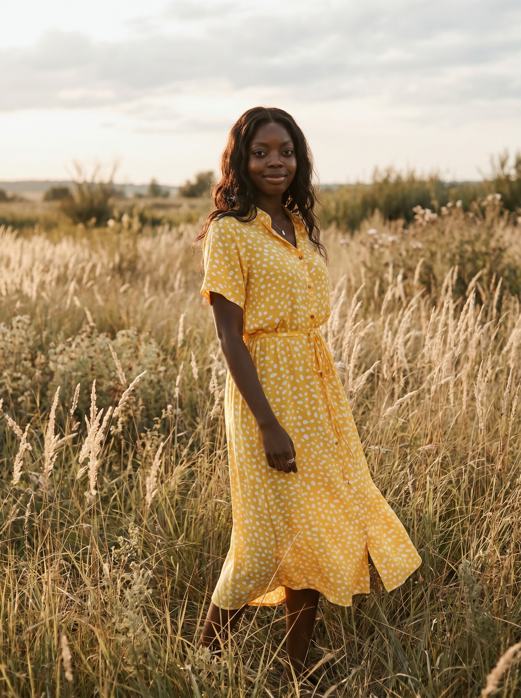 Rosalie Collared Midi Dress in Dappled Meadow