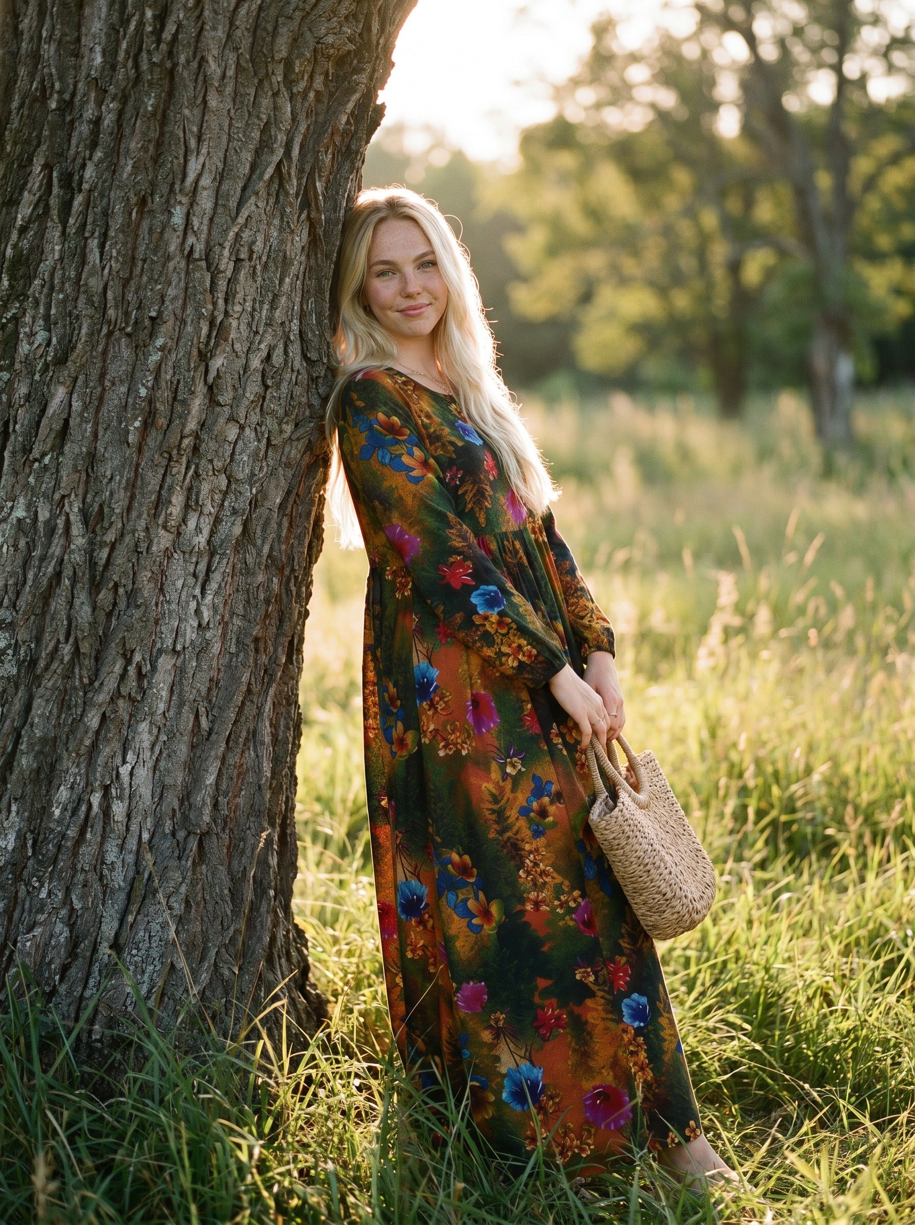 Sylvie Gathered Maxi Dress in Autumn Bouquet