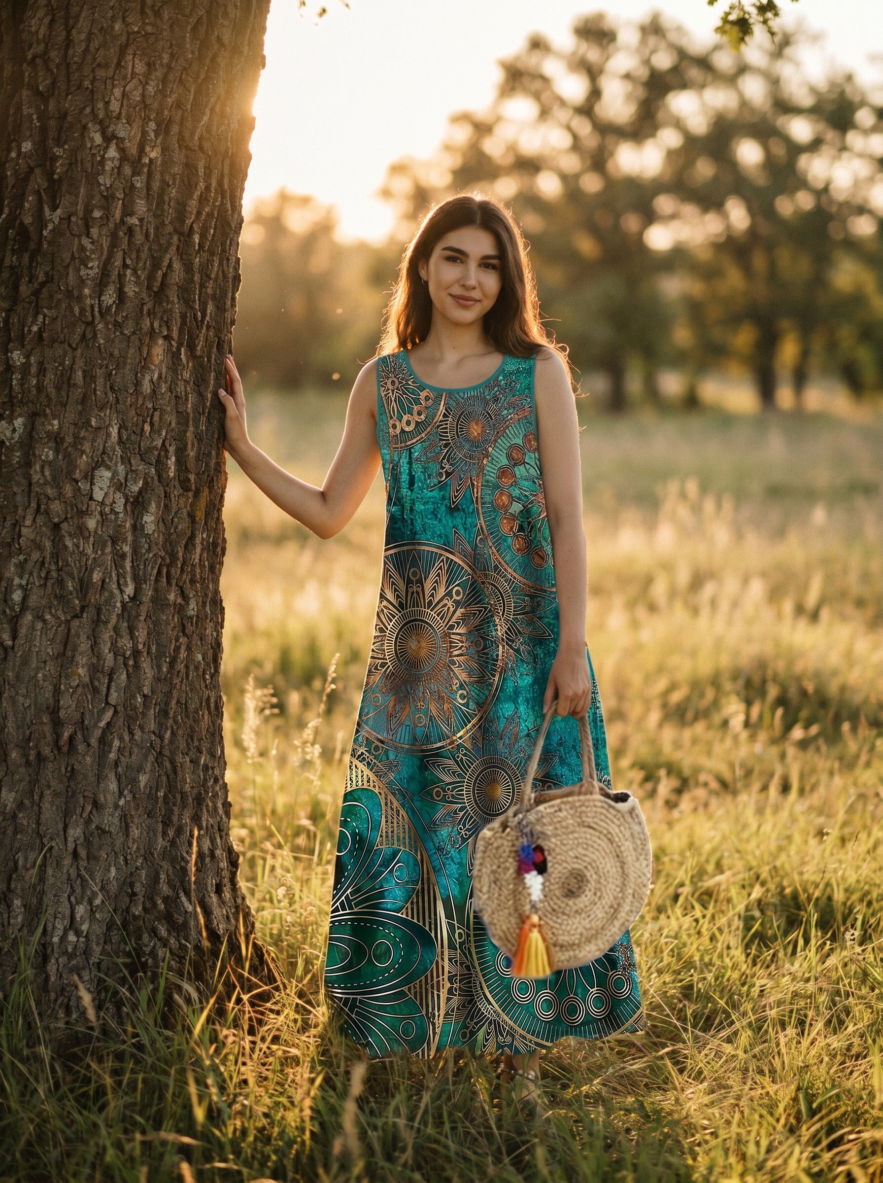 Maren Sleeveless Maxi Dress in Gilded Mandala